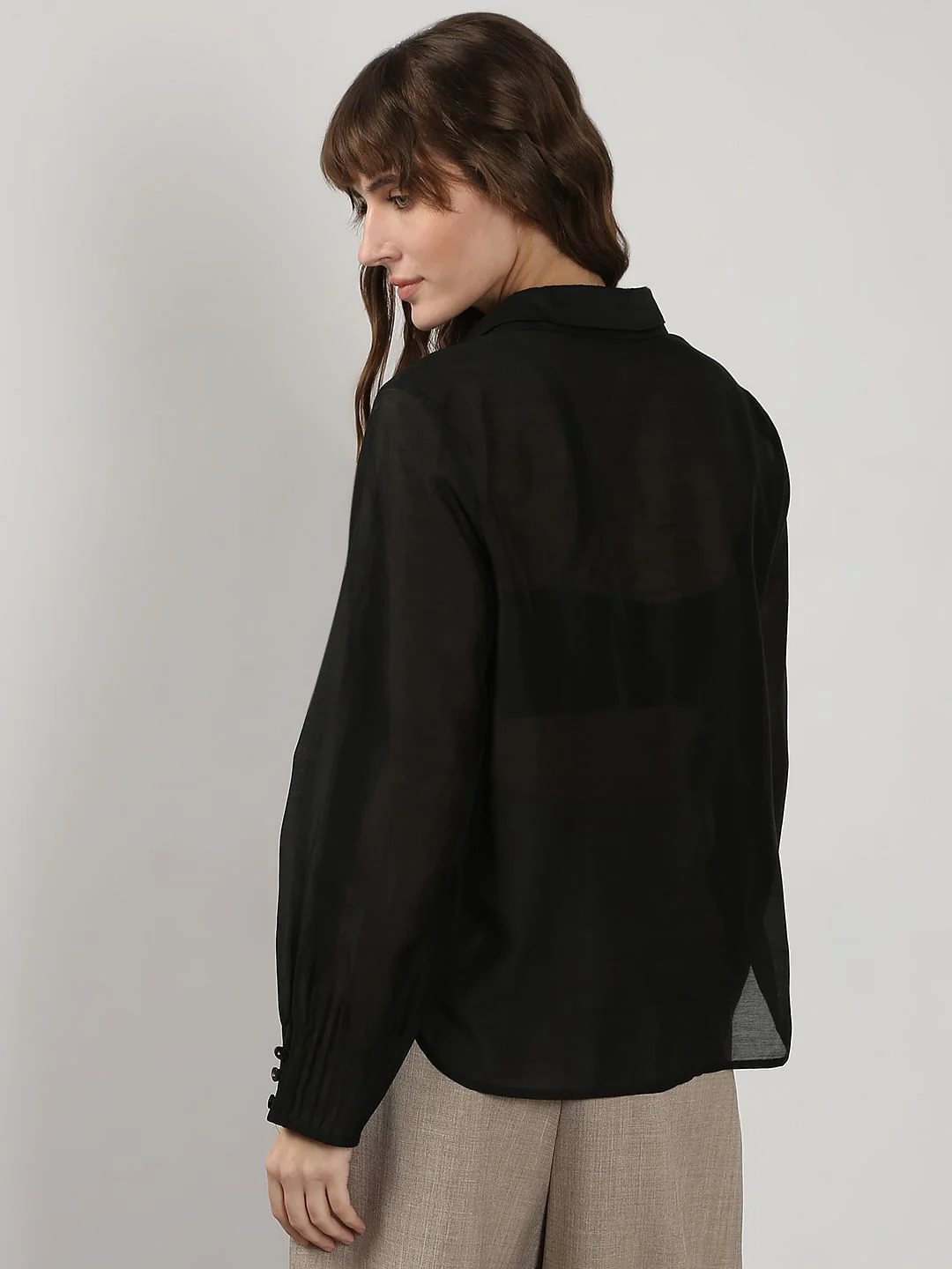 Black Semi Sheer Full Sleeves Shirt - Image 4