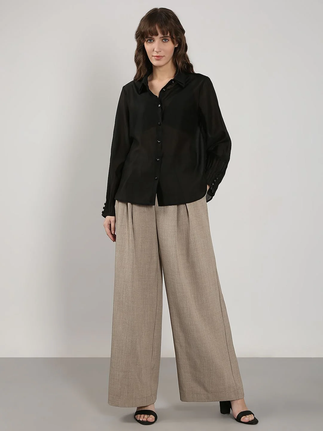 Black Semi Sheer Full Sleeves Shirt - Image 5