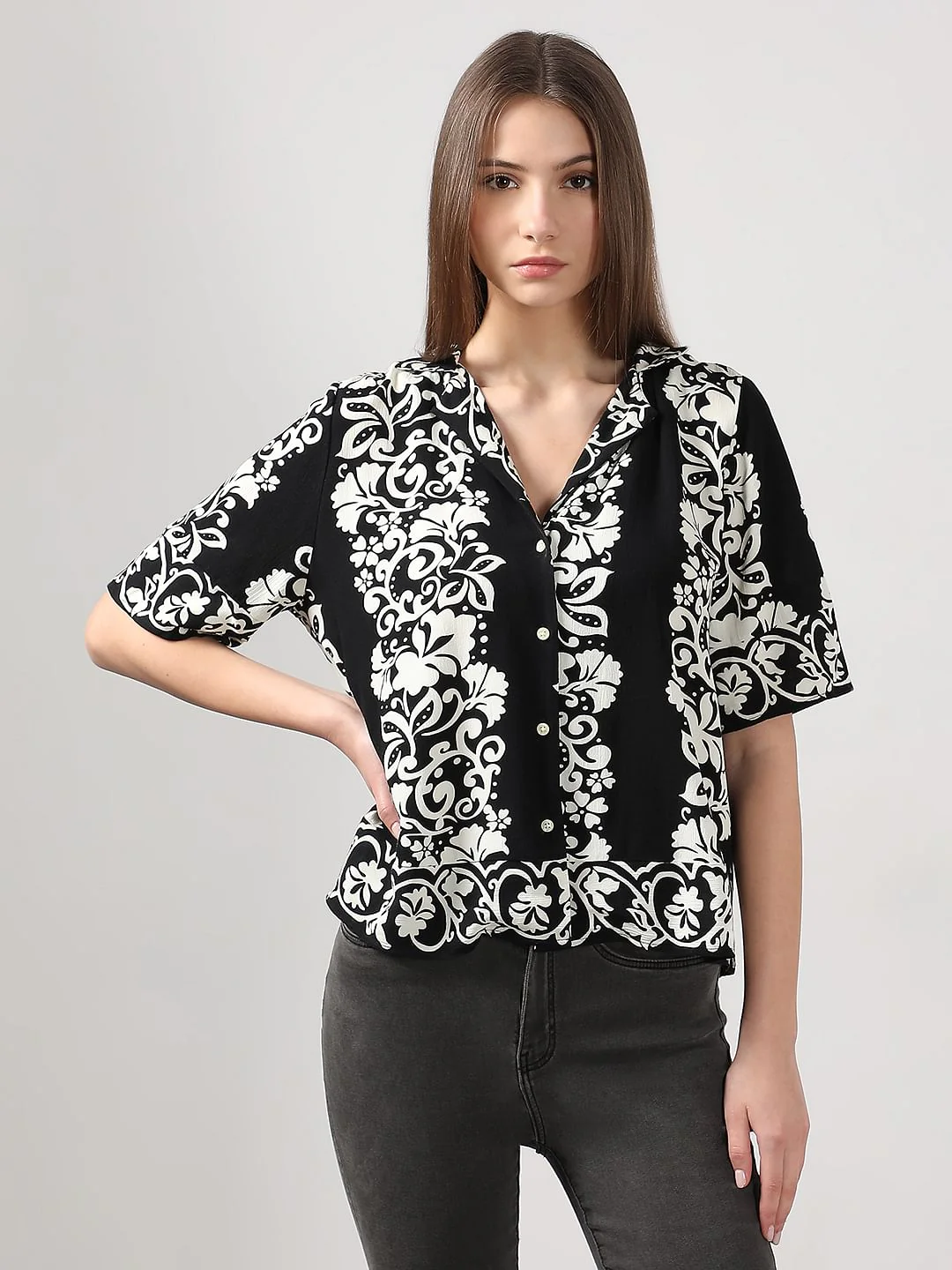 Black Printed Viscose Shirt - Image 2