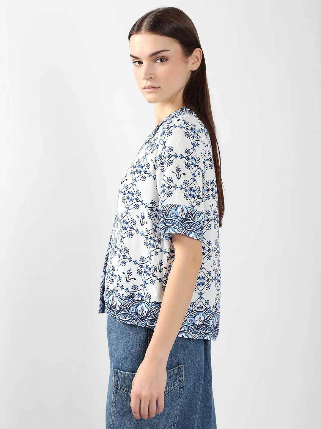 Vero Moda Blue Printed Viscose Shirt - Image 4