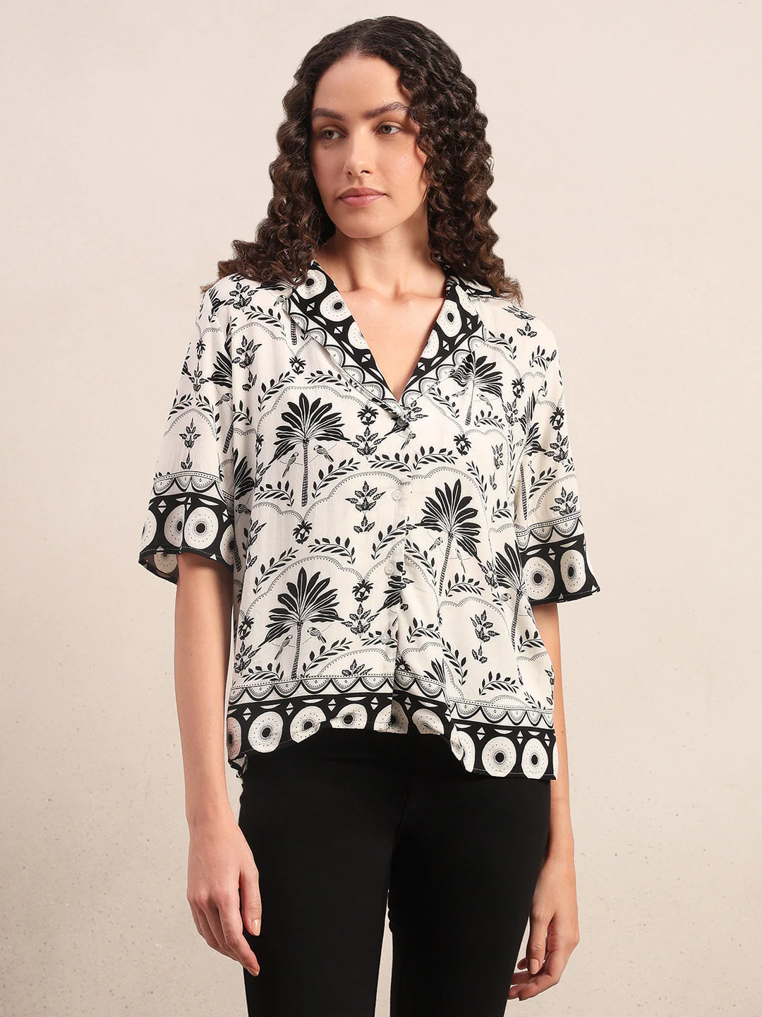 Floral Viscose Short Sleeves Shirt - White - Image 2