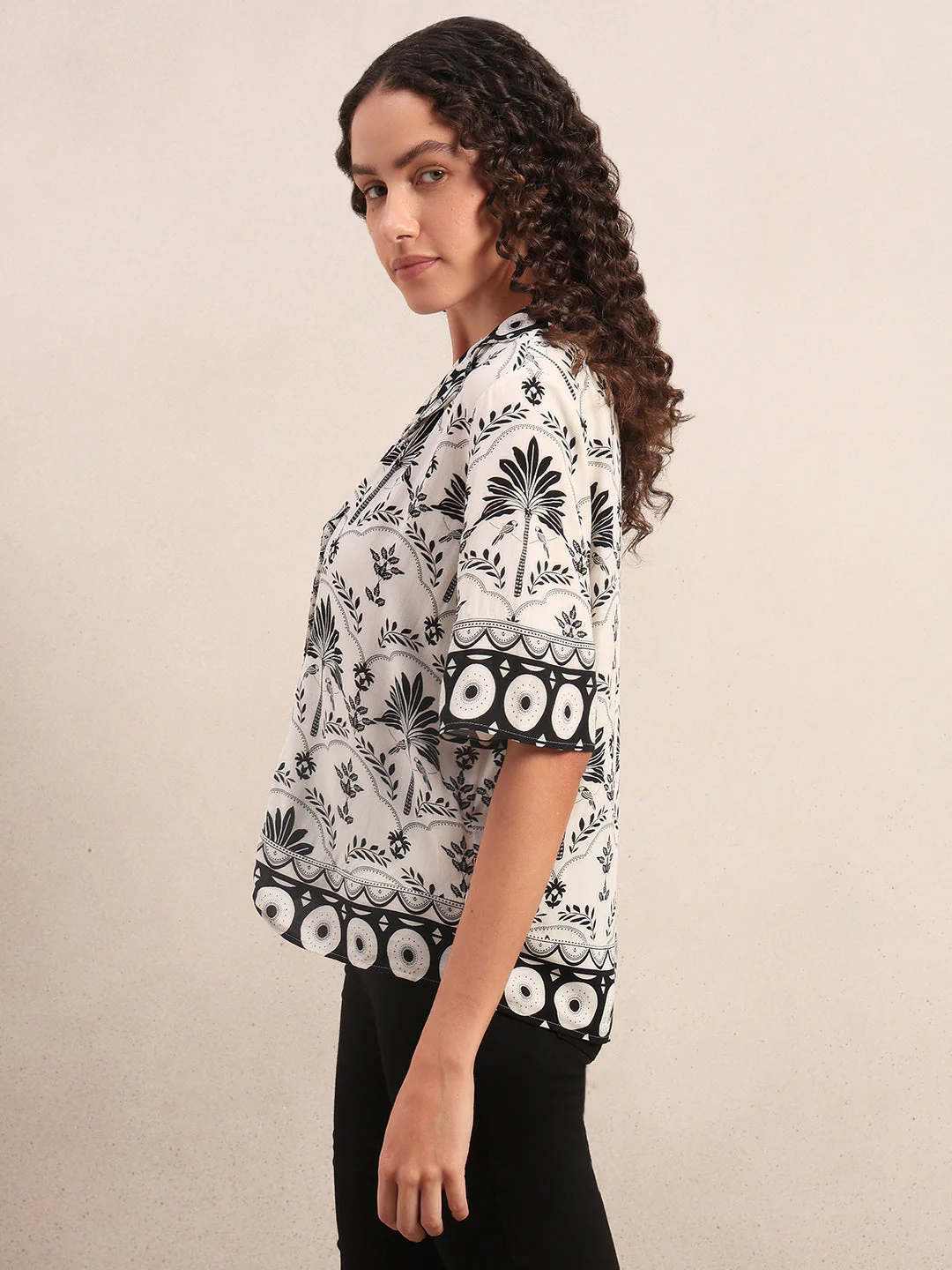 Floral Viscose Short Sleeves Shirt - White - Image 3