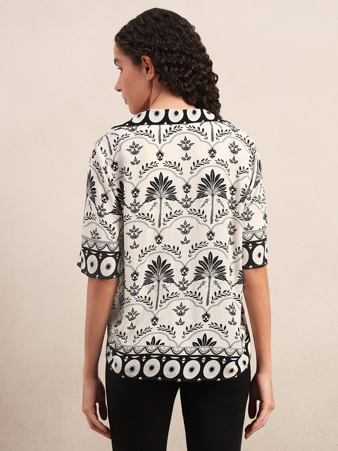 Floral Viscose Short Sleeves Shirt - White - Image 4