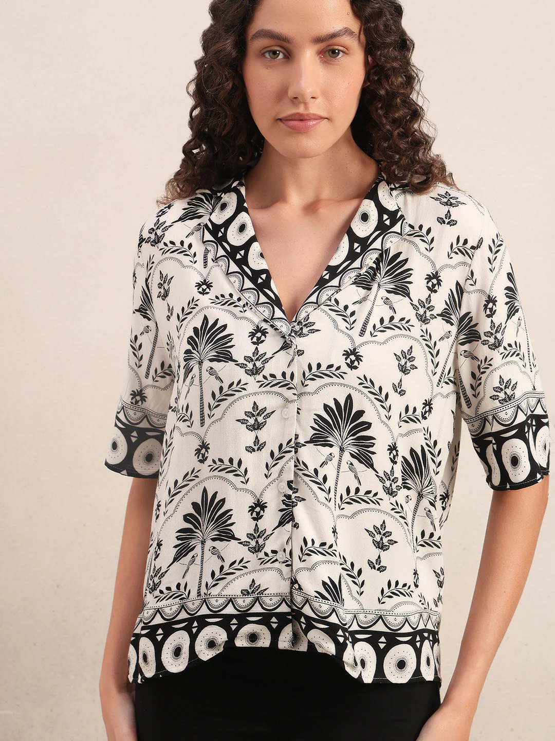 Floral Viscose Short Sleeves Shirt - White - Image 6
