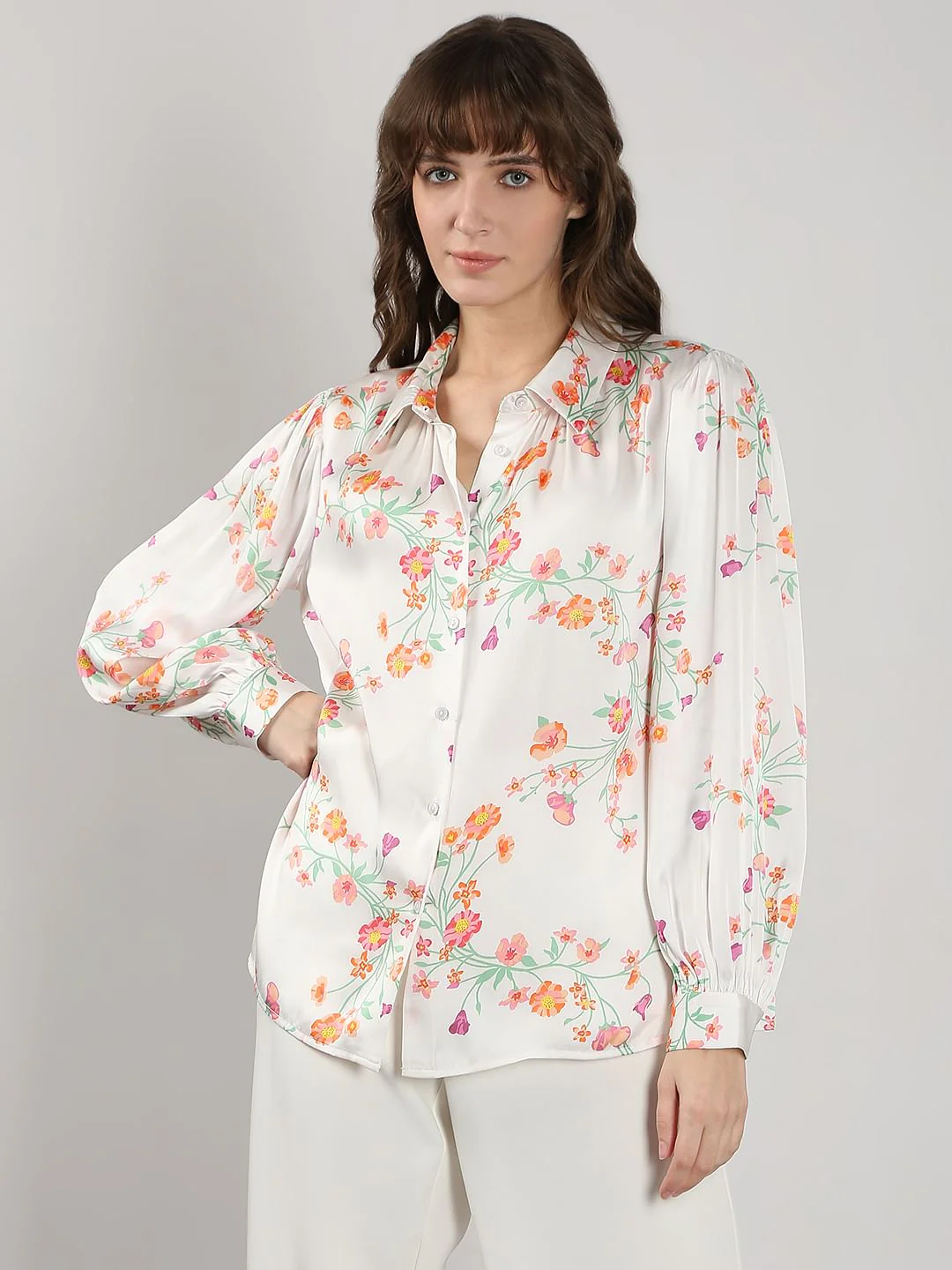 White Floral Printed Shirt - Image 2