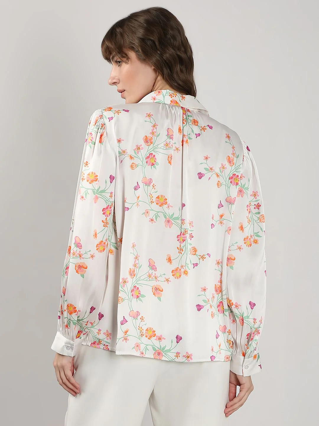 White Floral Printed Shirt - Image 4