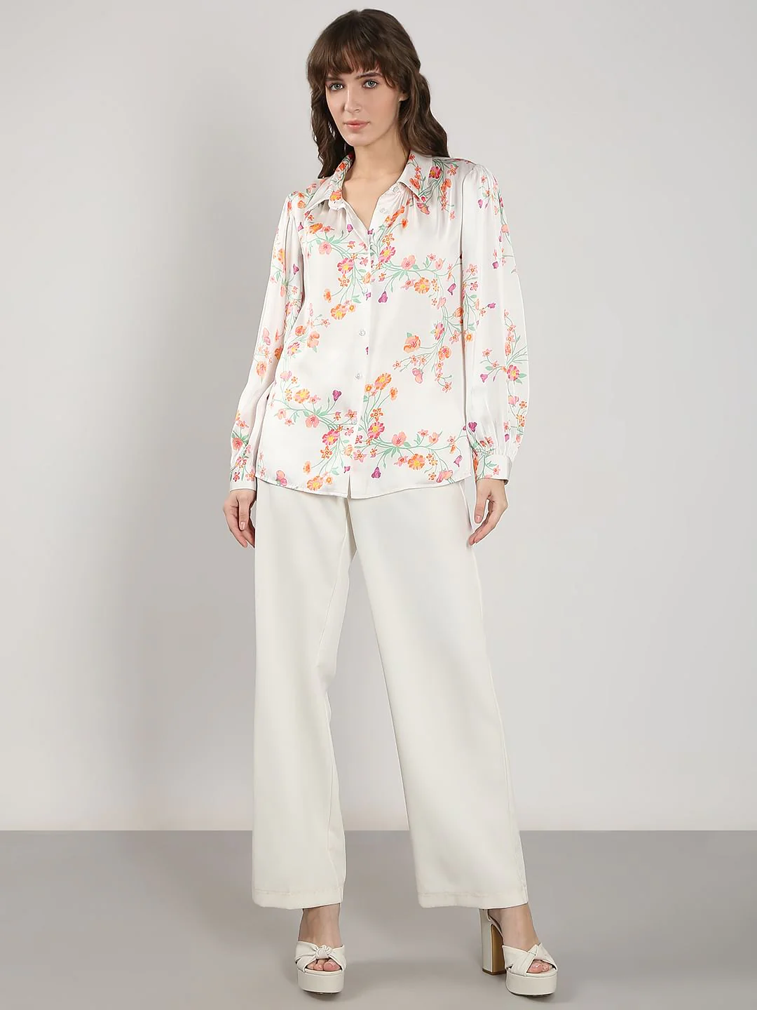 White Floral Printed Shirt - Image 5