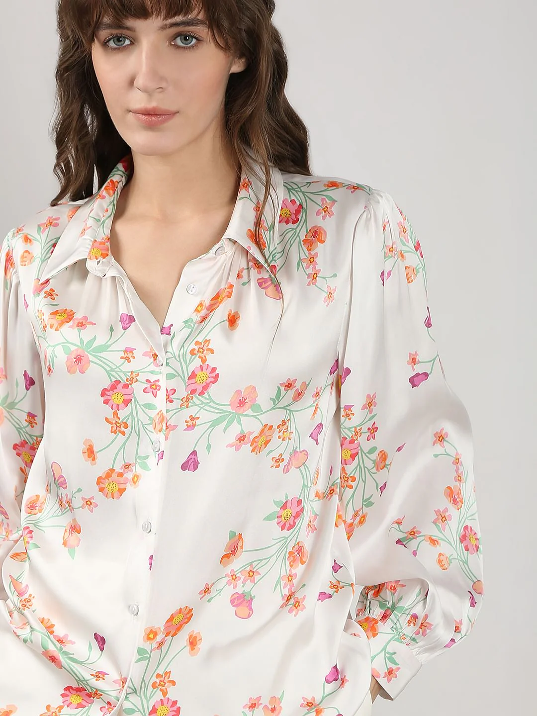 White Floral Printed Shirt - Image 6
