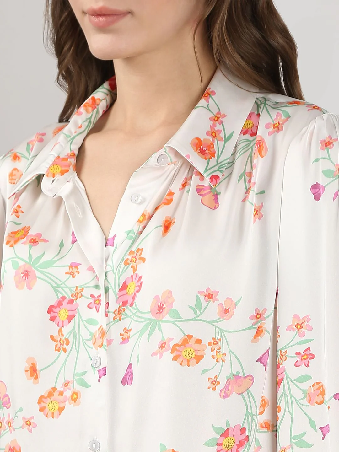 White Floral Printed Shirt - Image 8