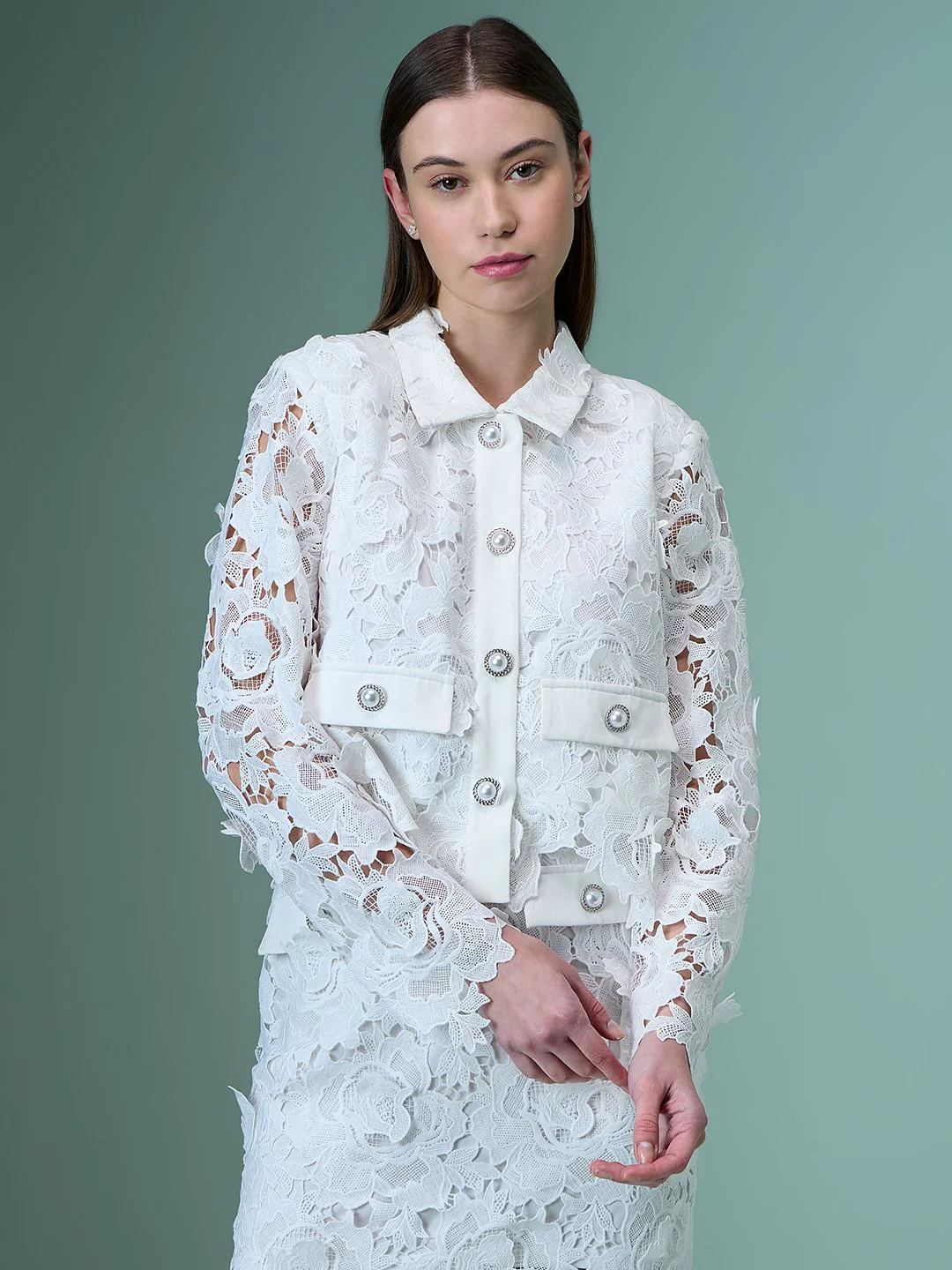 Marquee White Lace Co-Ord Set Shacket - Image 2