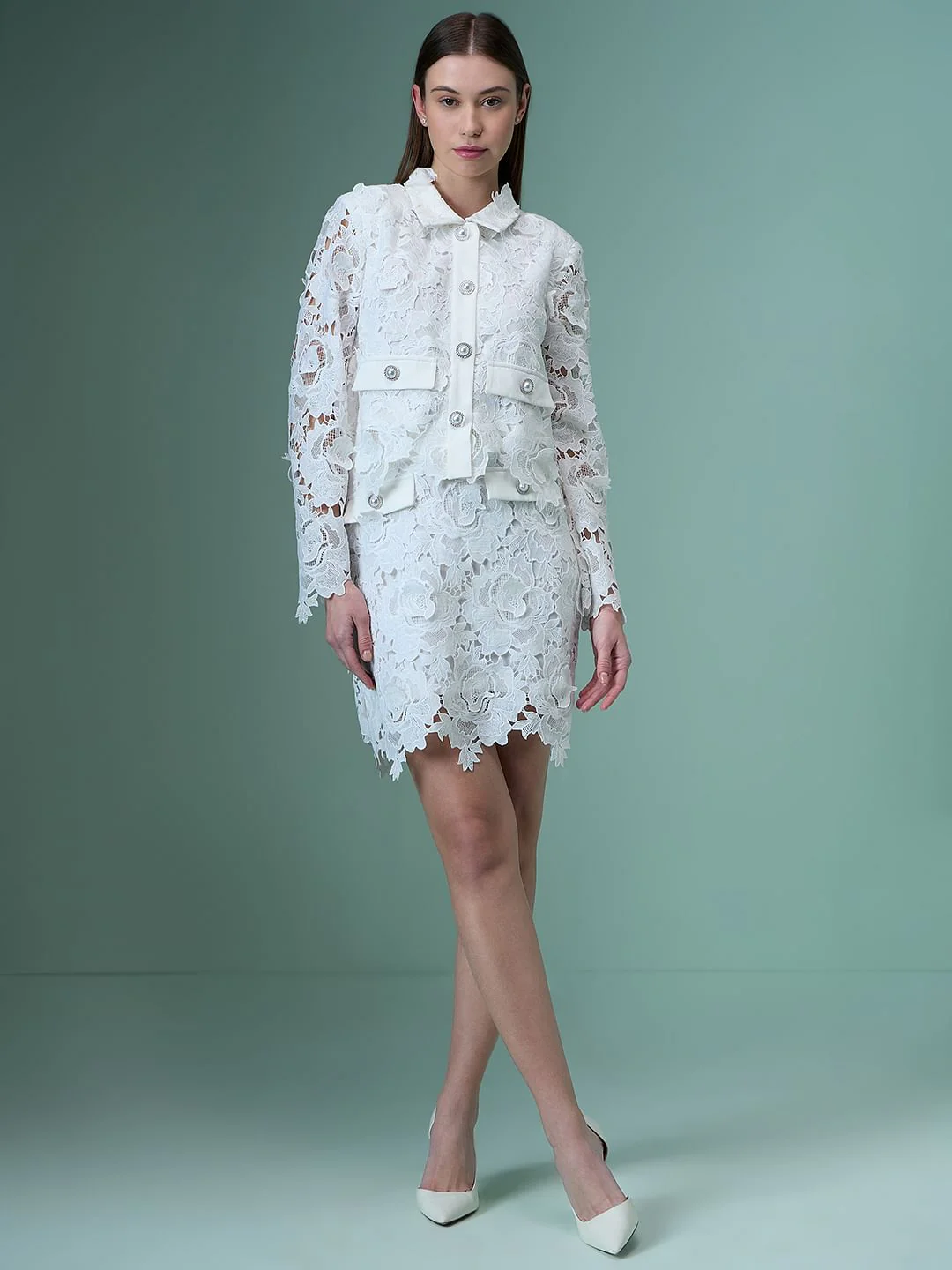 Marquee White Lace Co-Ord Set Shacket - Image 5