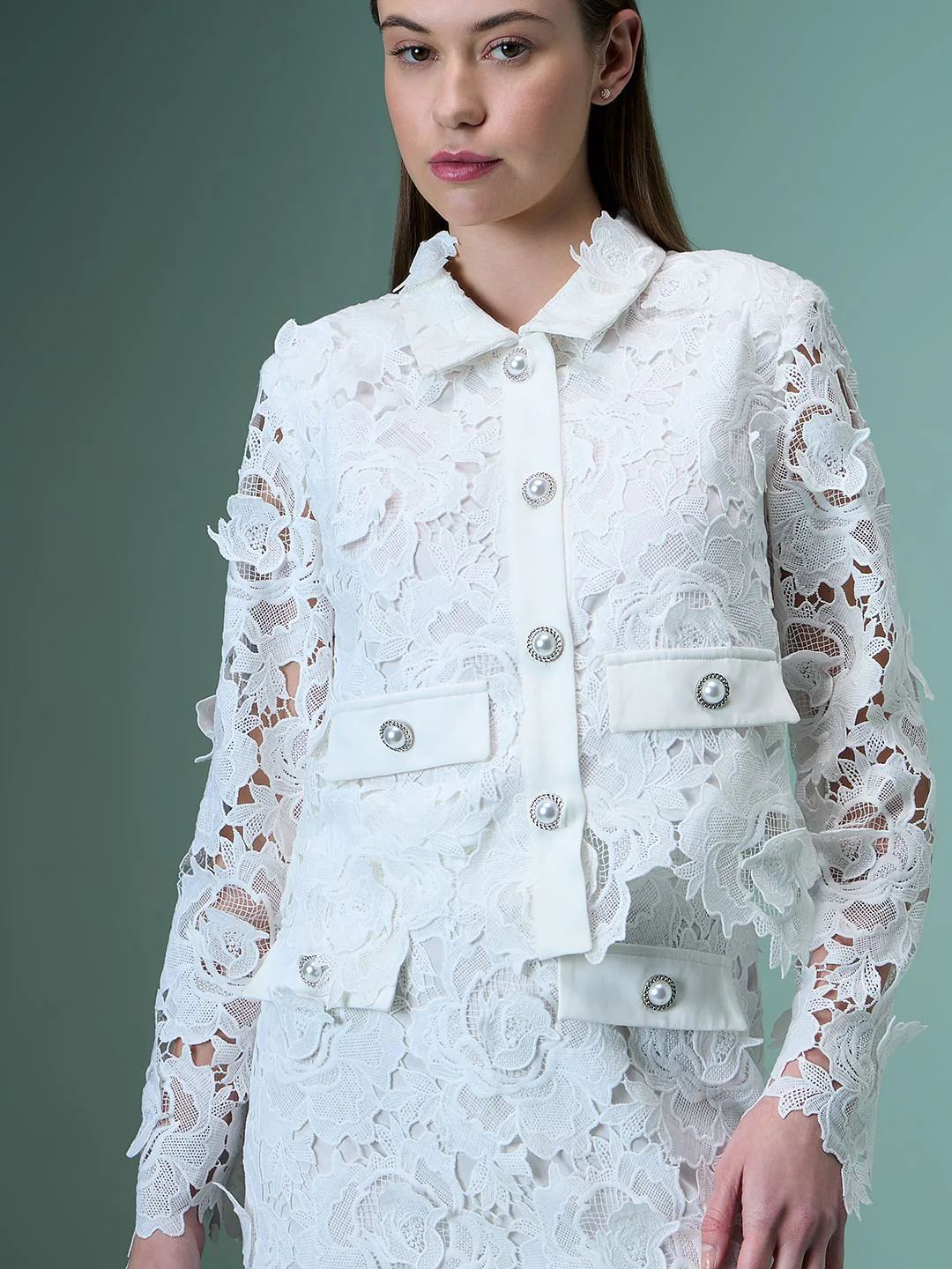 Marquee White Lace Co-Ord Set Shacket - Image 6