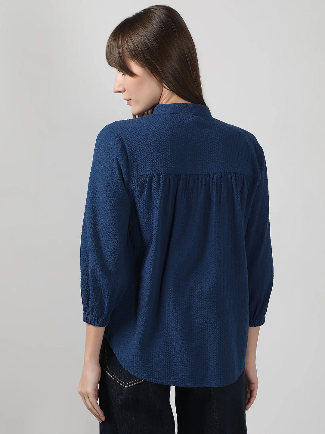 Blue Lace Trim Cotton Shirt - Image 4