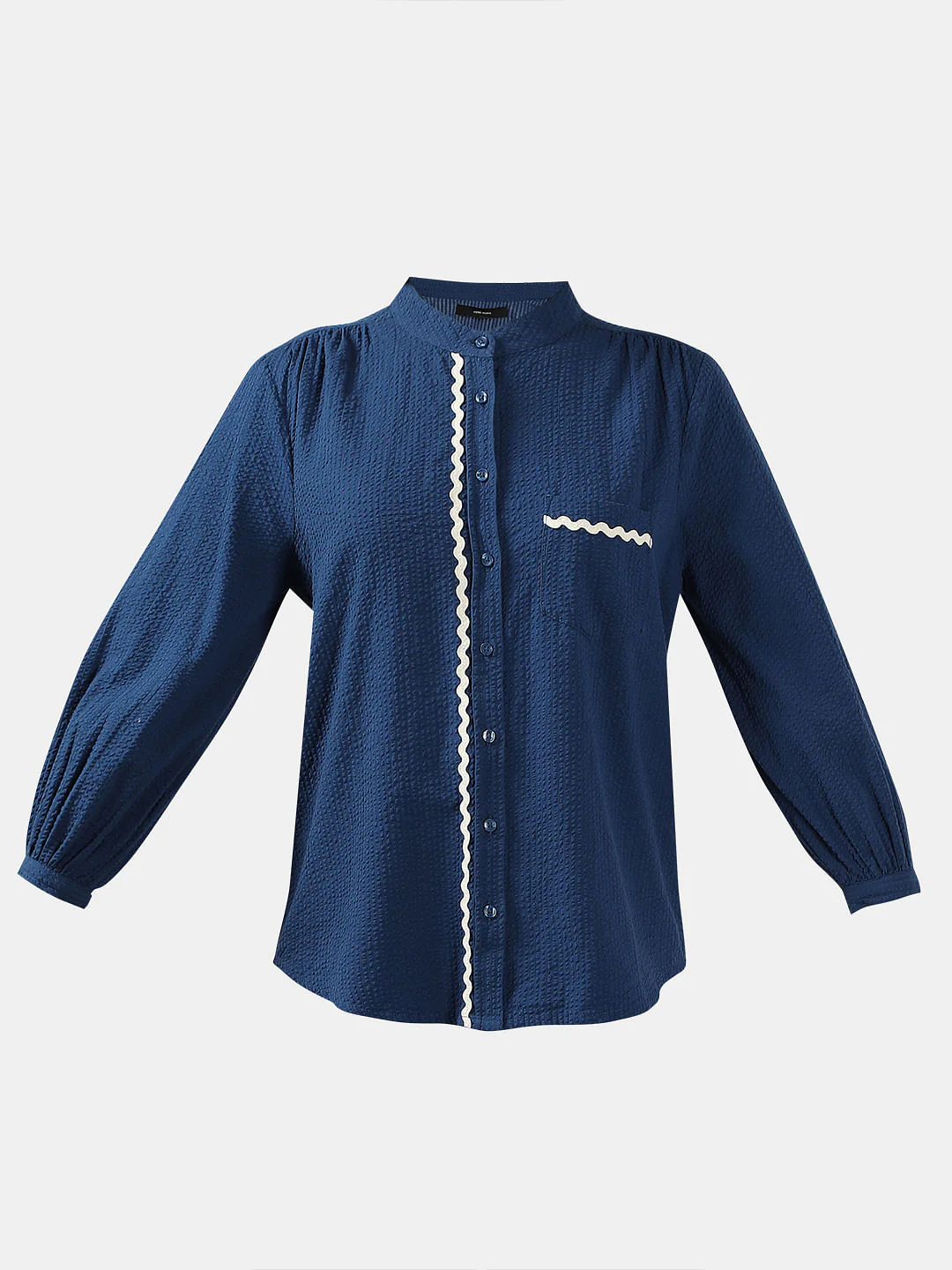 Blue Lace Trim Cotton Shirt - Image 7