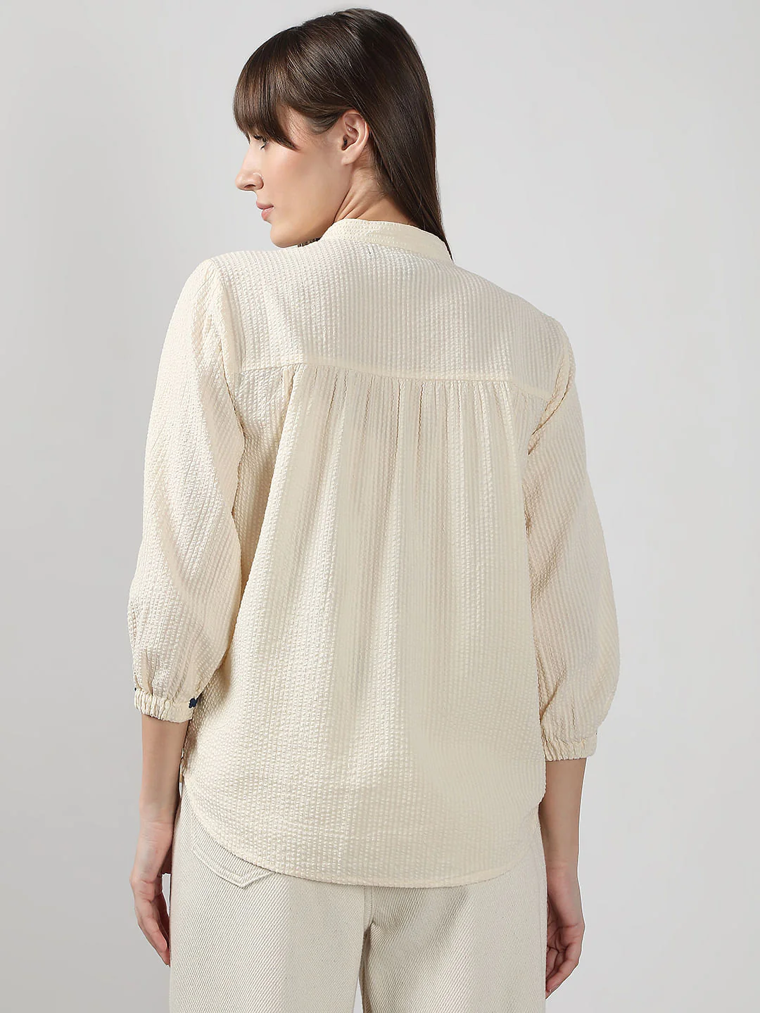 Ecru Lace Trim Cotton Shirt - Image 4