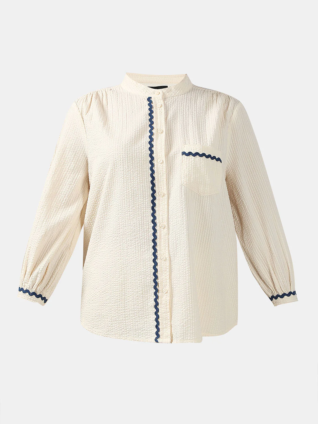 Ecru Lace Trim Cotton Shirt - Image 7