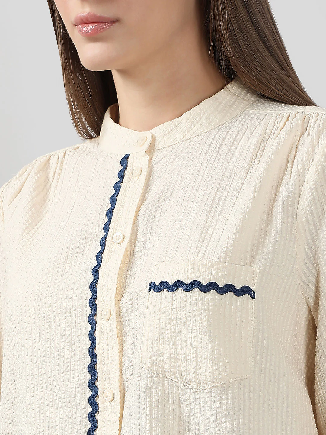 Ecru Lace Trim Cotton Shirt - Image 8