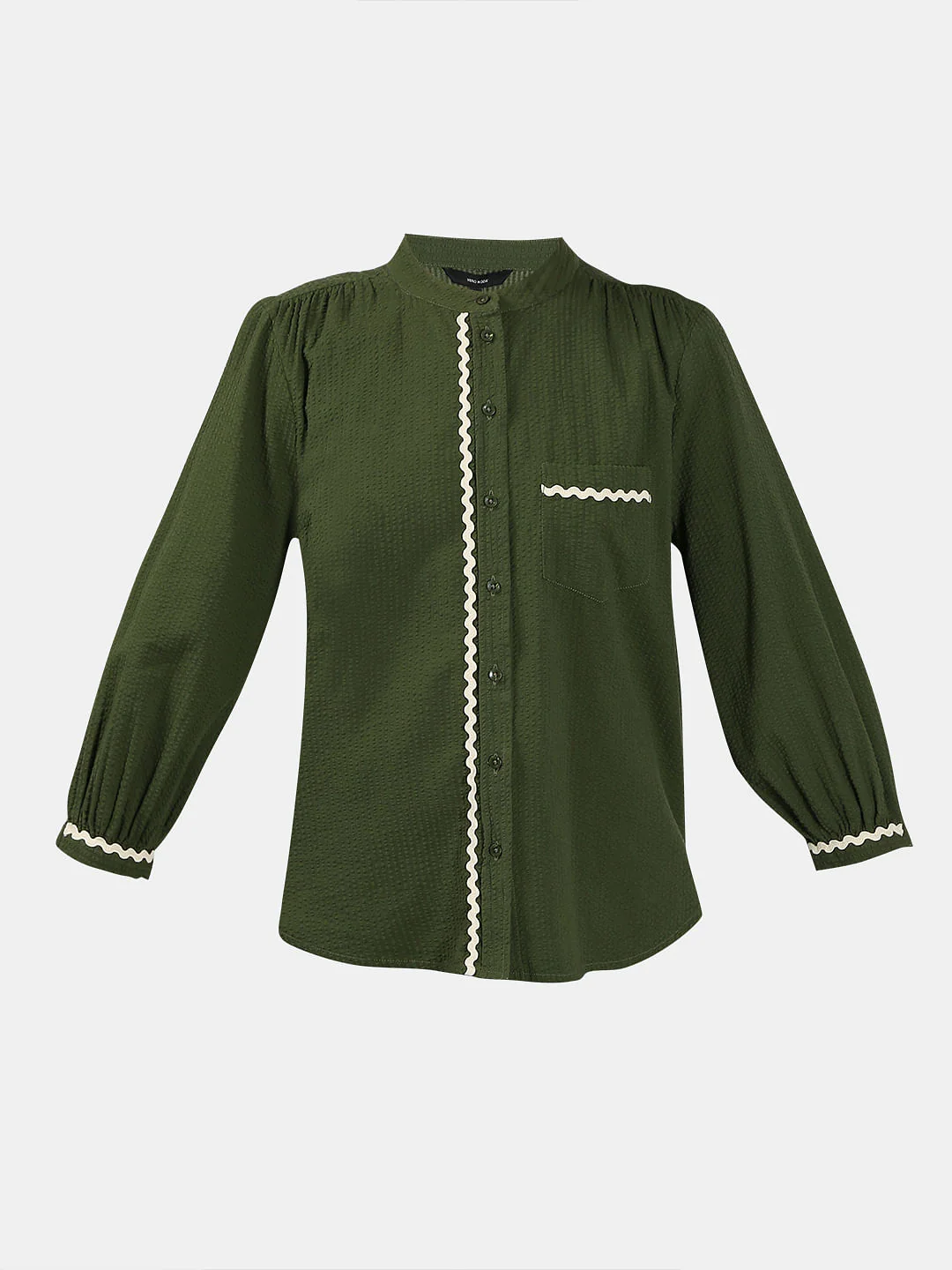 Dark Green Lace Trim Cotton Shirt - Image 7