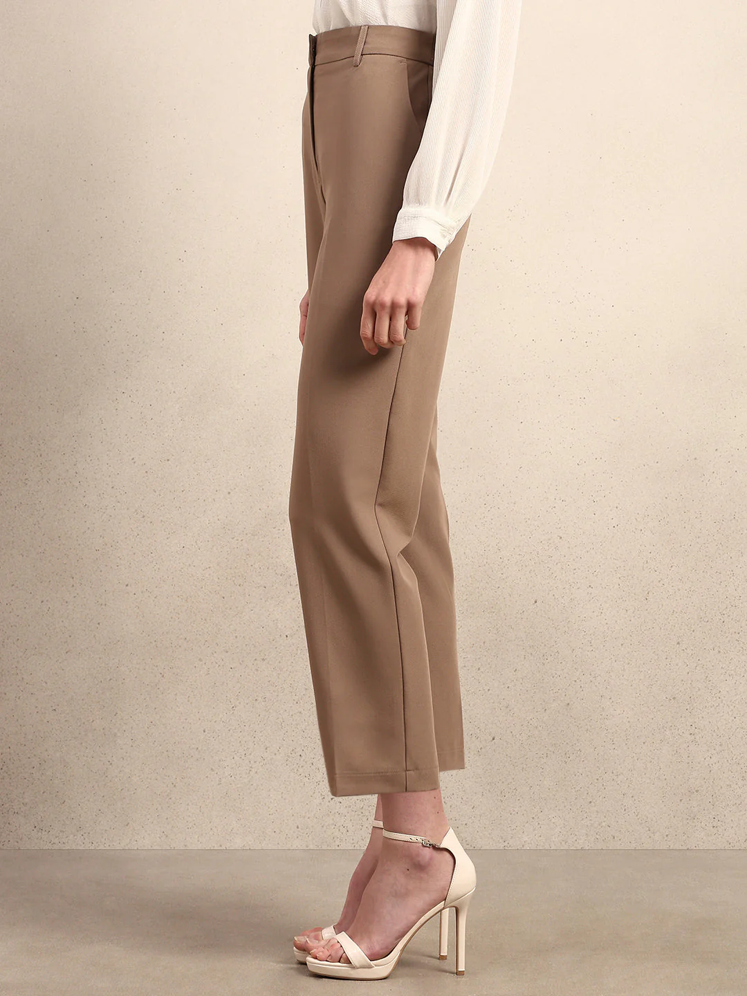 Brown Cropped Slim Fit Pants - Image 3