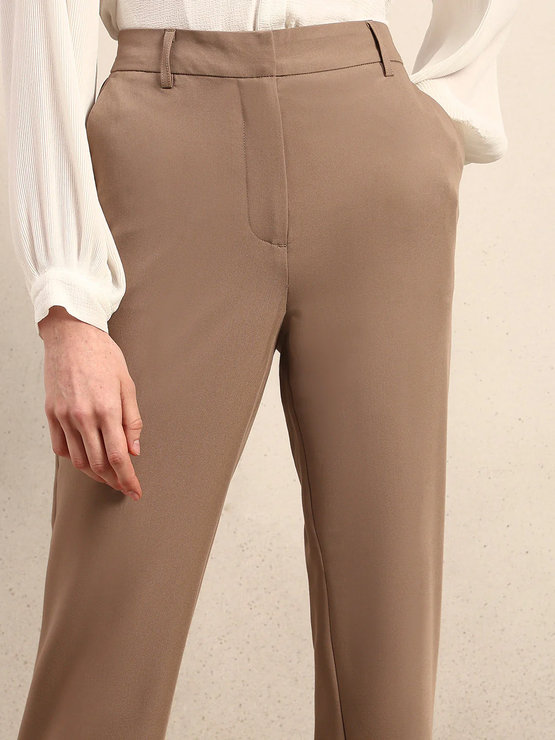 Brown Cropped Slim Fit Pants - Image 6