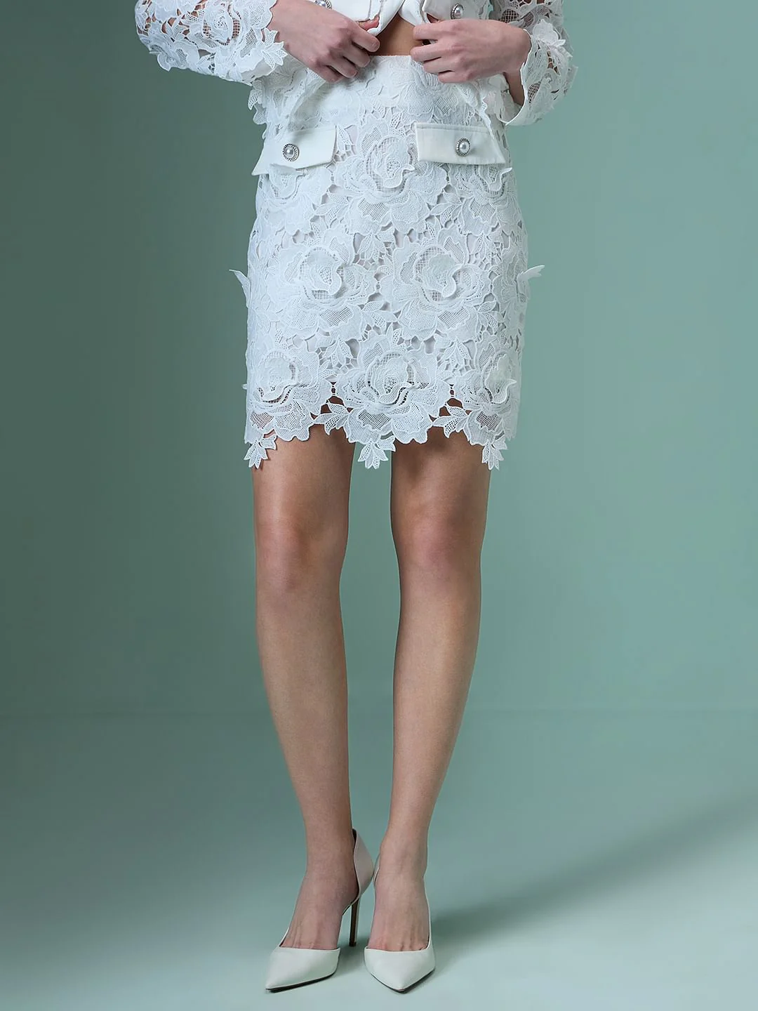 Marquee White Lace Co-Ord Set Skirt - Image 2