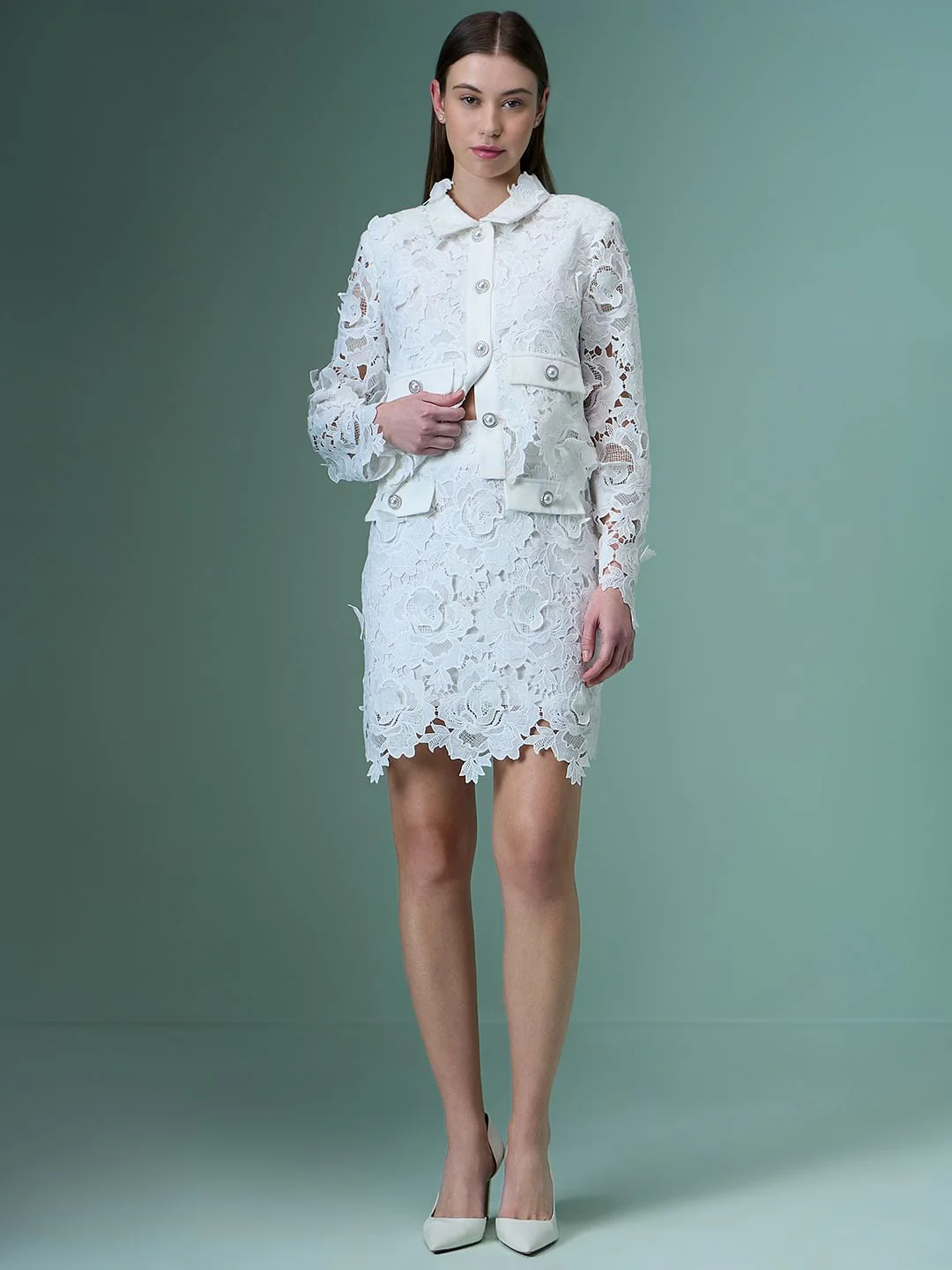 Marquee White Lace Co-Ord Set Skirt - Image 5