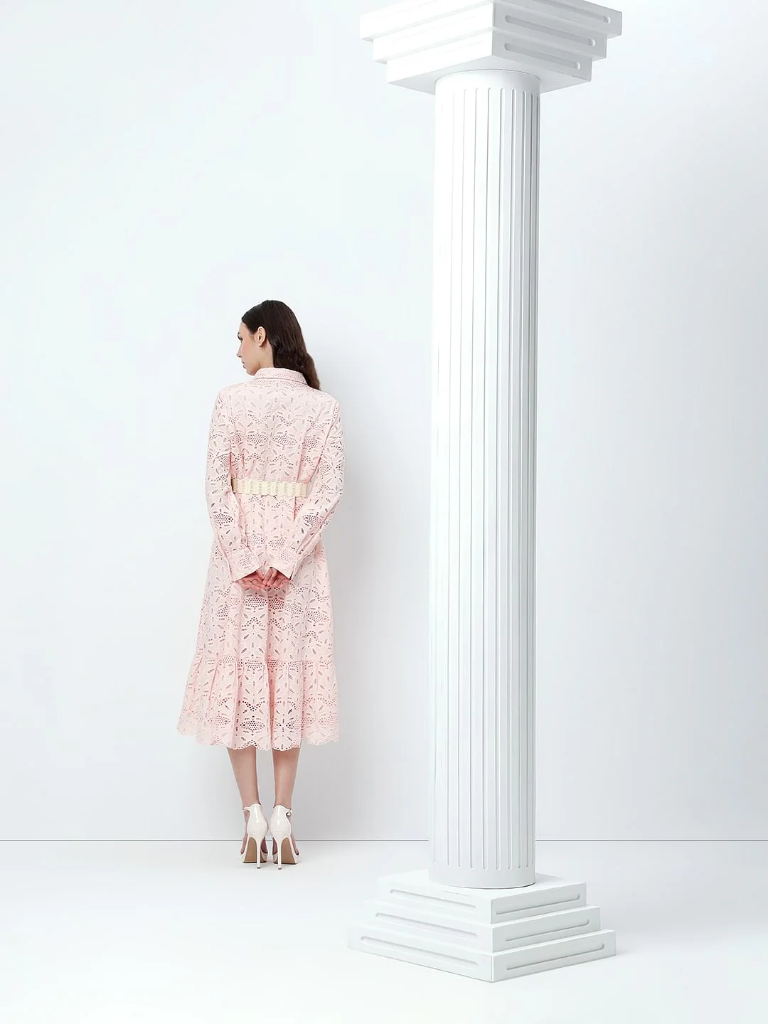 Light Pink Schiffli Midi Shirt Dress - Image 4