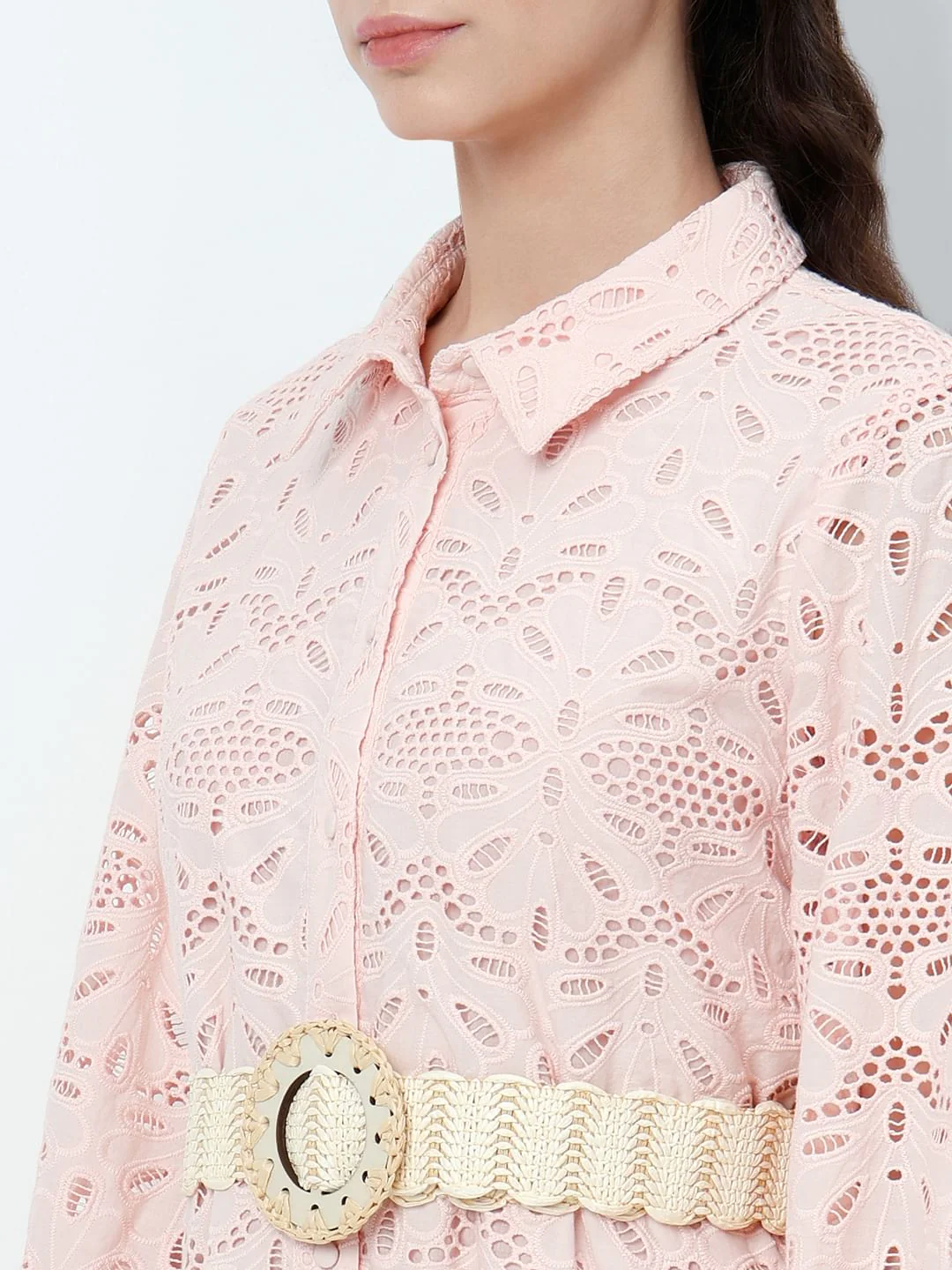 Light Pink Schiffli Midi Shirt Dress - Image 6