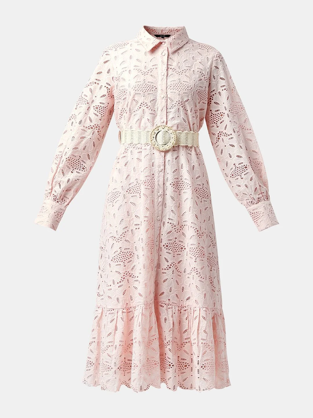 Light Pink Schiffli Midi Shirt Dress - Image 7