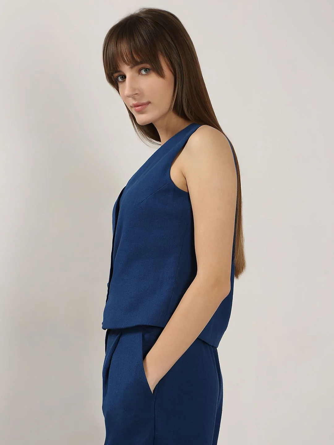 Blue Linen Co-Ord Set Vest - Image 3