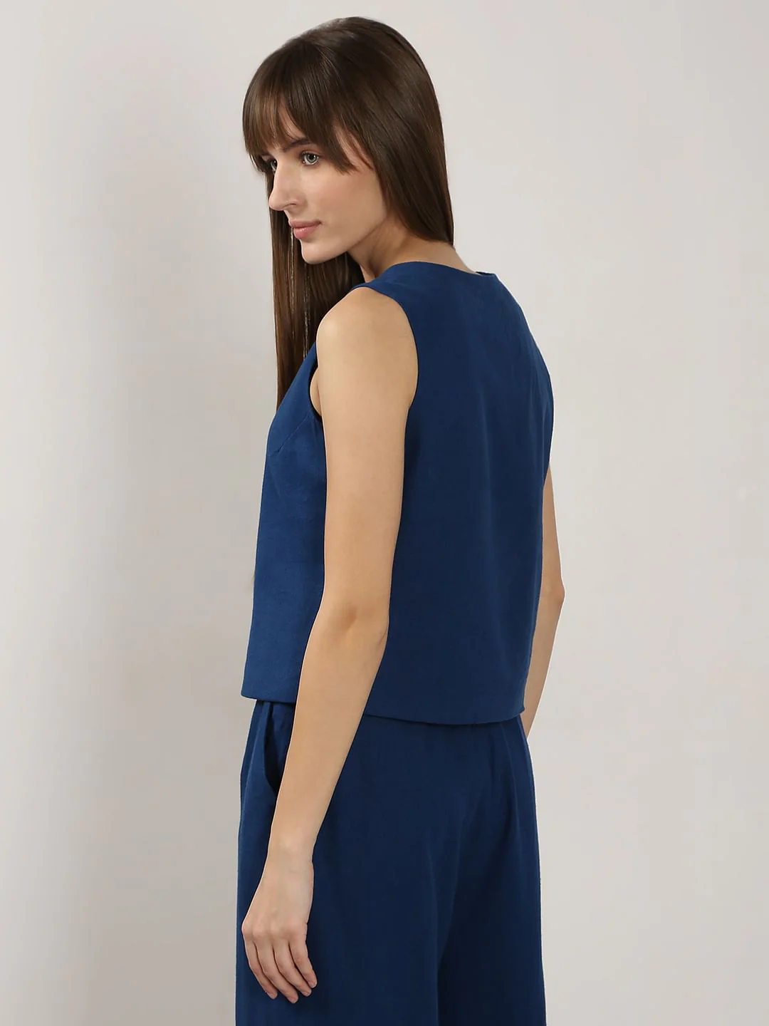 Blue Linen Co-Ord Set Vest - Image 4