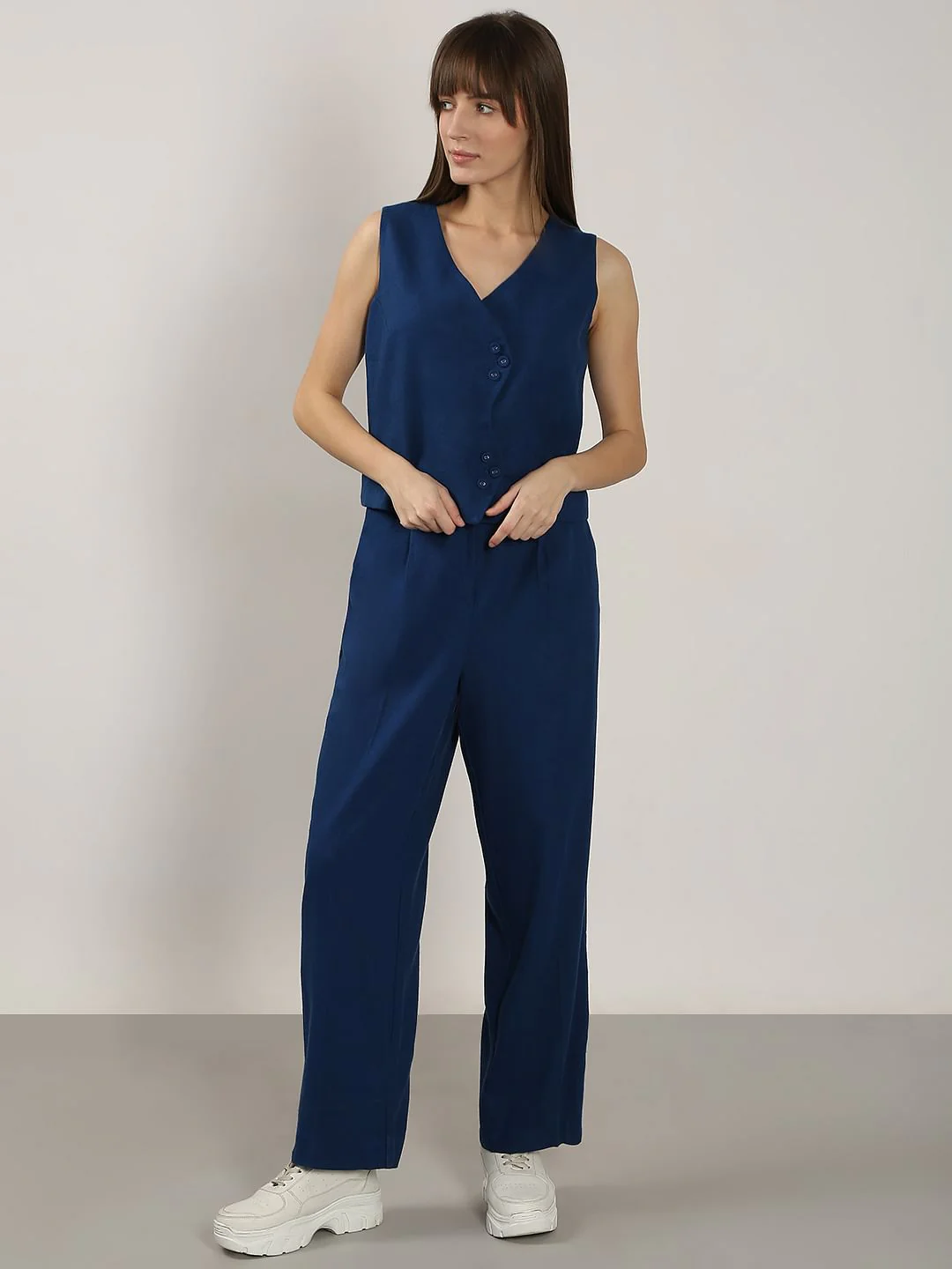 Blue Linen Co-Ord Set Vest - Image 5