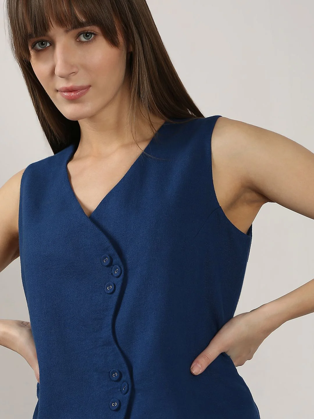 Blue Linen Co-Ord Set Vest - Image 6