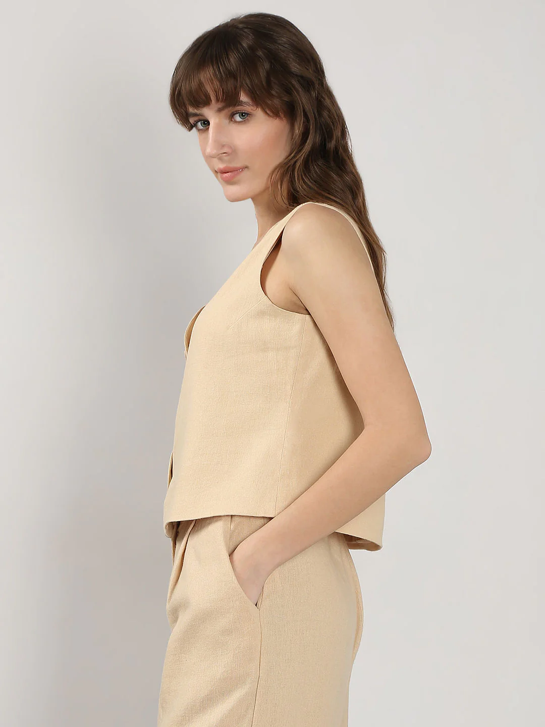 Beige Co-Ord Set Waistcoat - Image 3