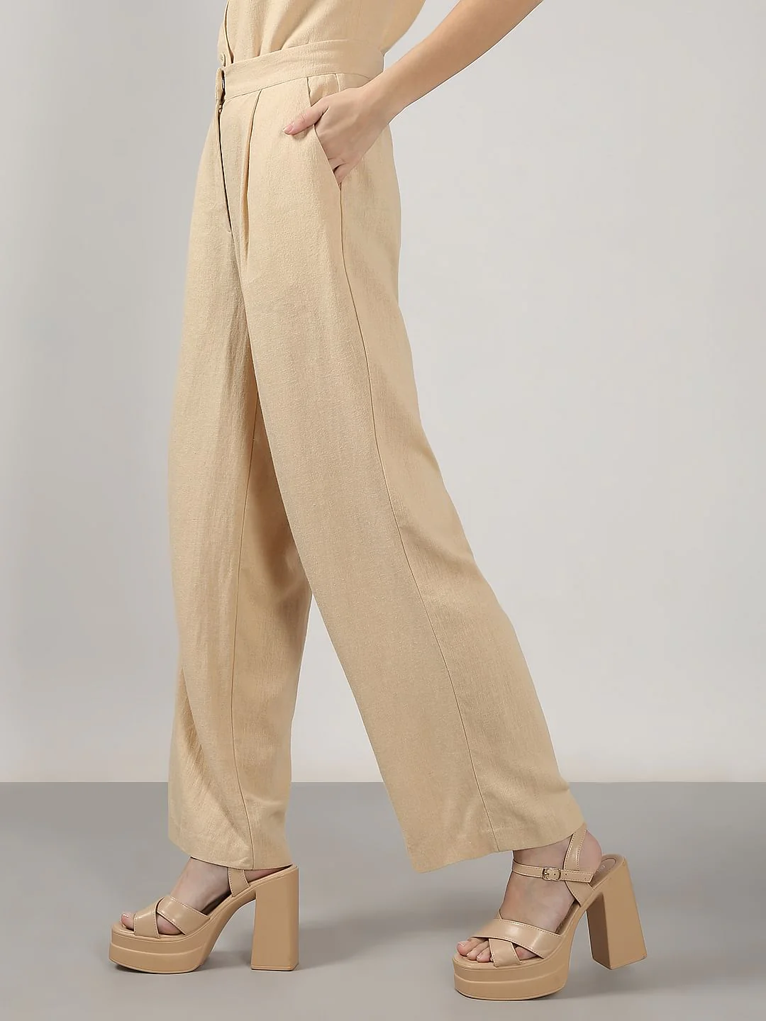 Beige High Rise Co-Ord Set Pants - Image 3