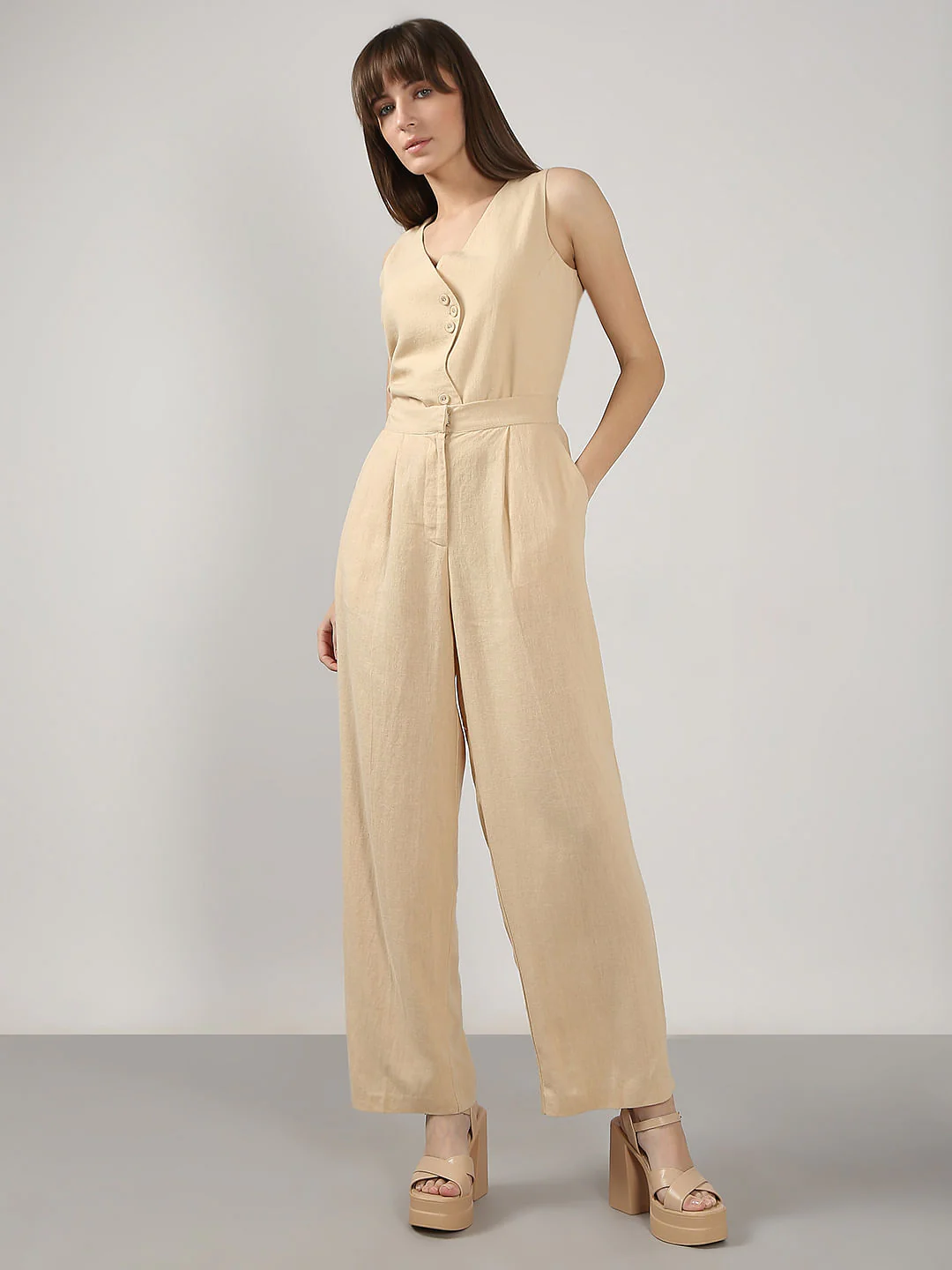 Beige High Rise Co-Ord Set Pants - Image 5