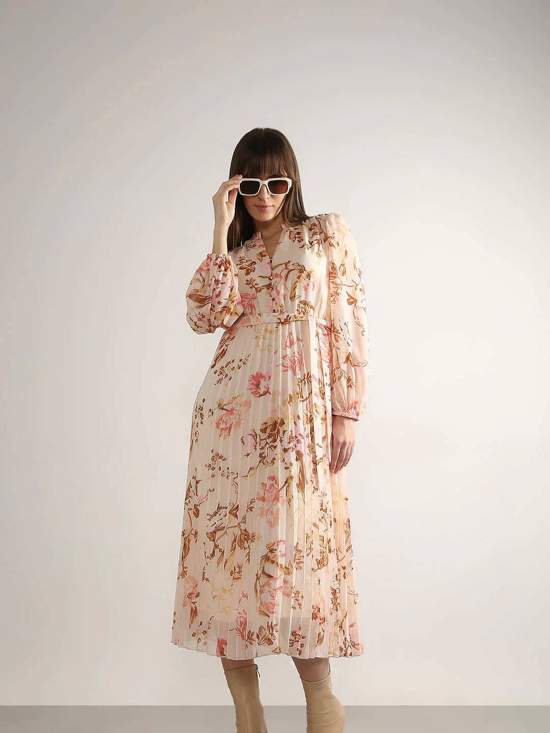 Peach Floral Midi Dress