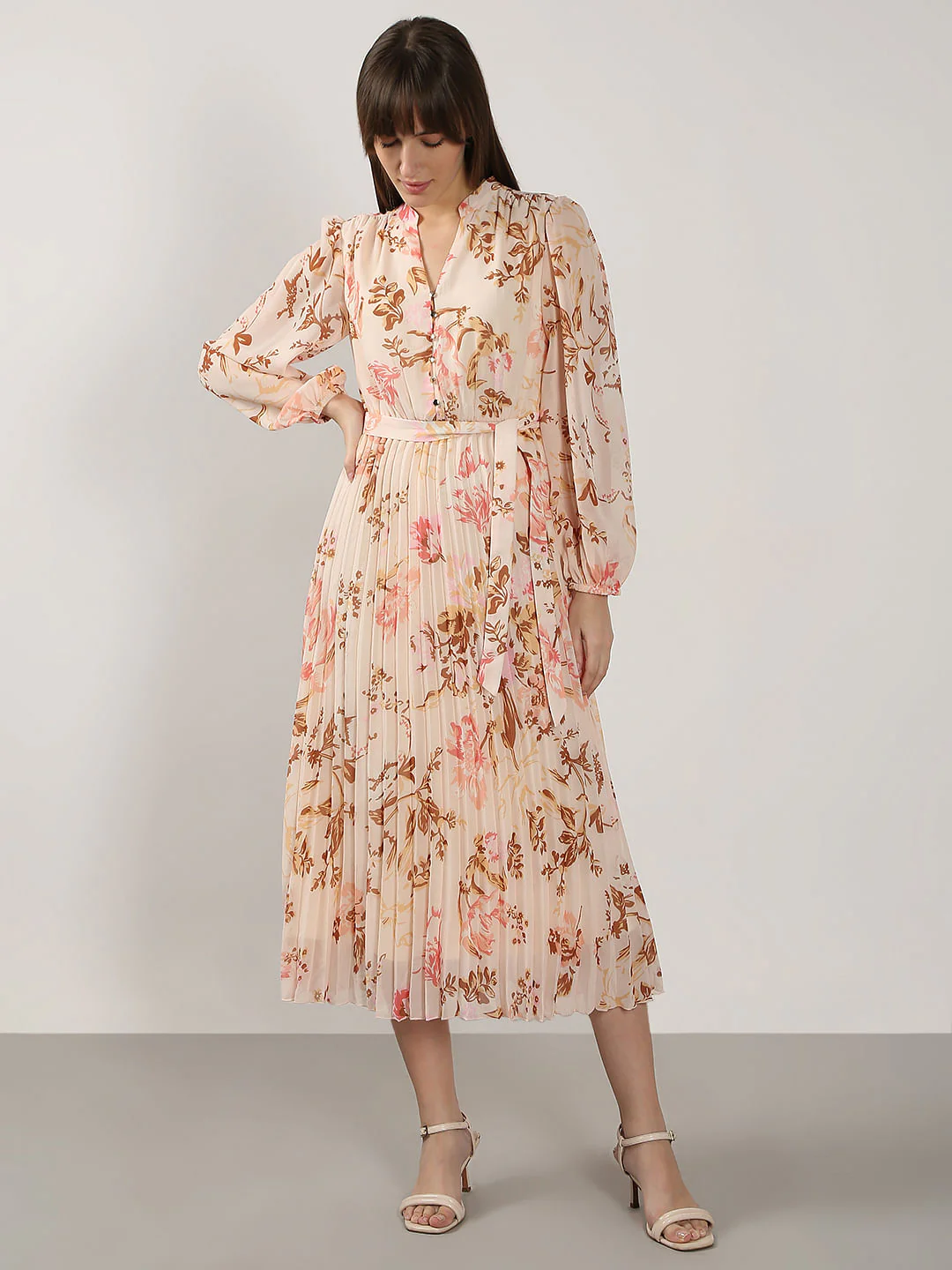 Peach Floral Midi Dress - Image 2