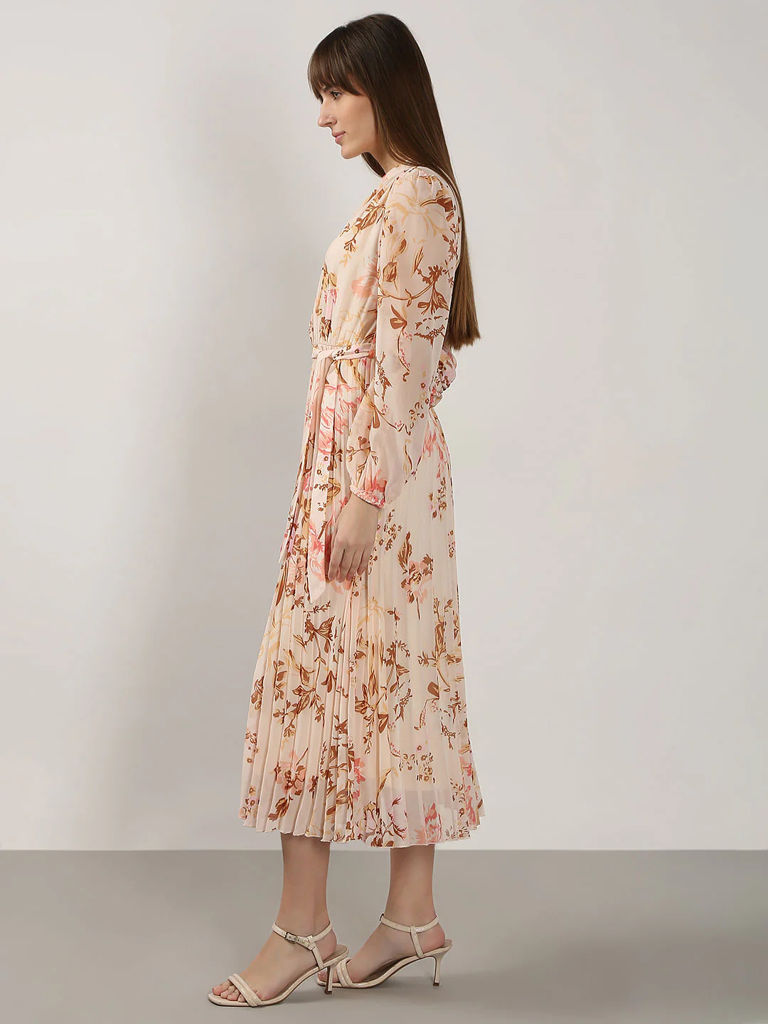 Peach Floral Midi Dress - Image 3