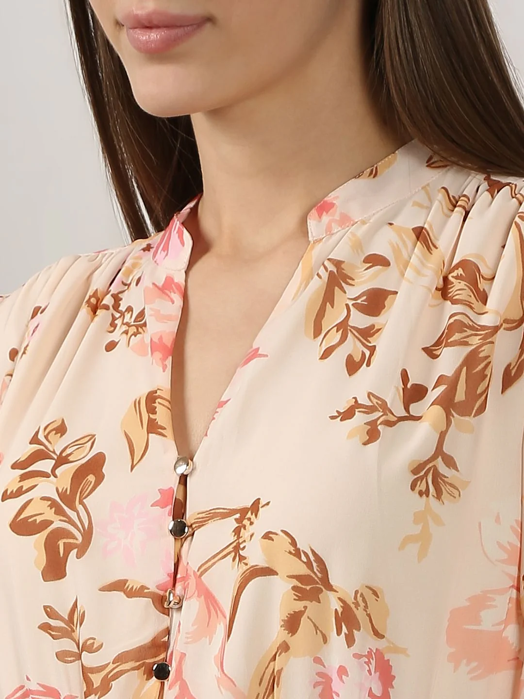 Beige Printed Pleated Midaxi Dress - Image 6