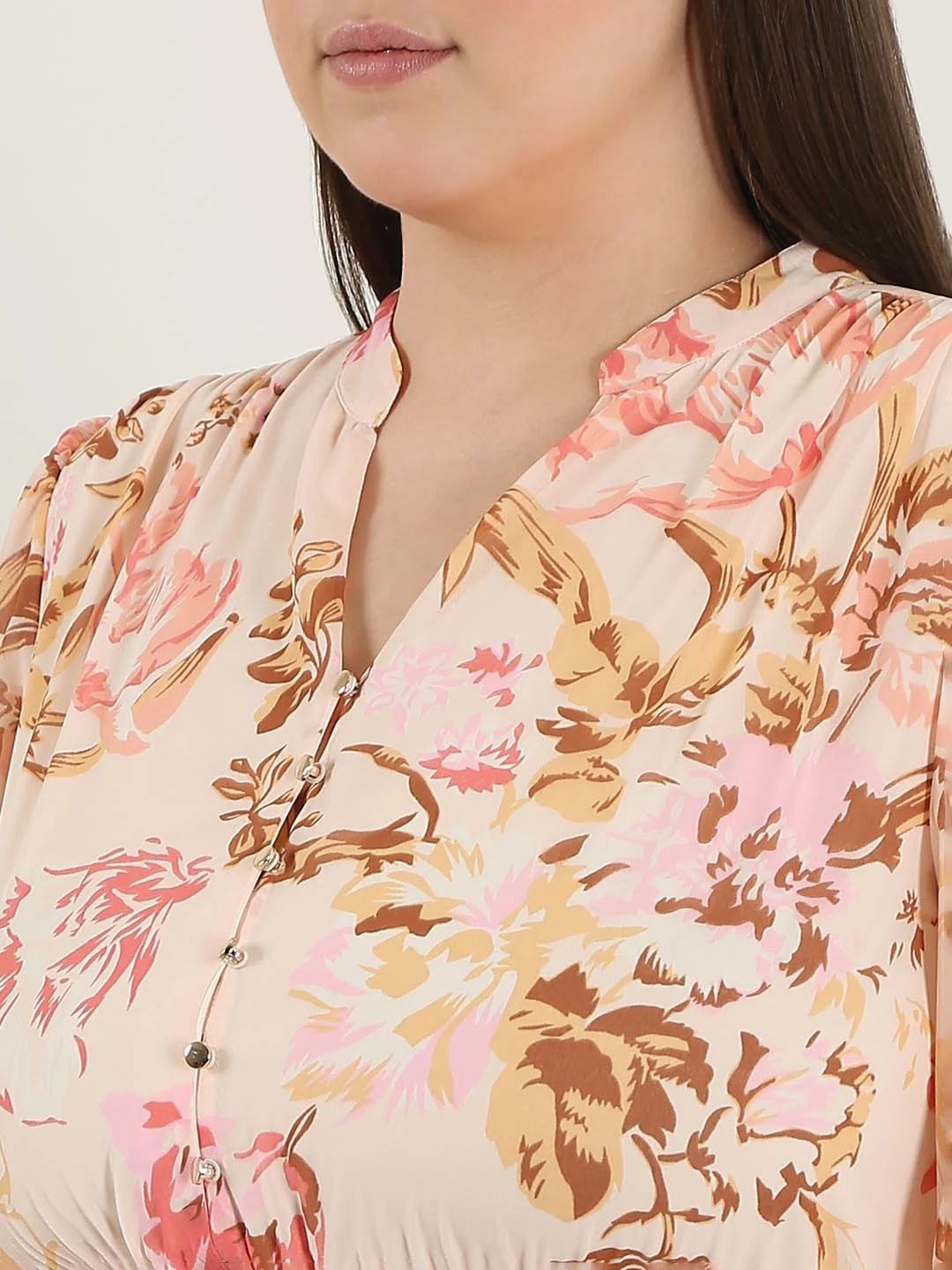 Vero Moda Curve Peach Floral Midaxi Pleated Dress - Image 6