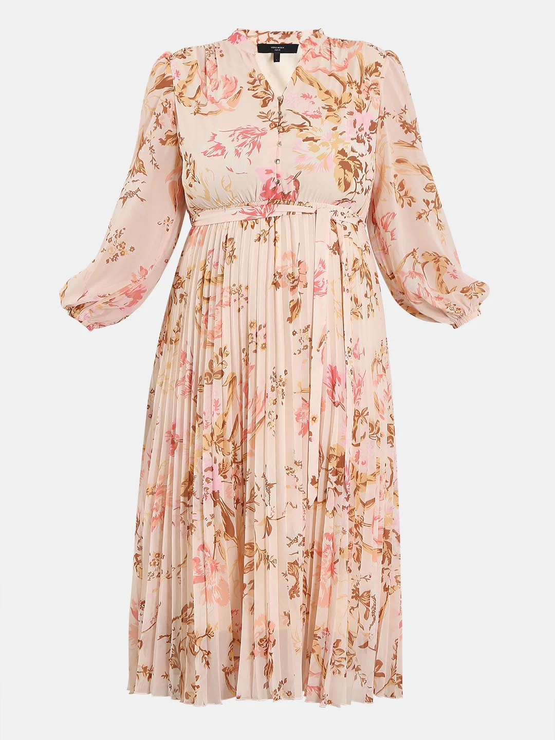 Vero Moda Curve Peach Floral Midaxi Pleated Dress - Image 7
