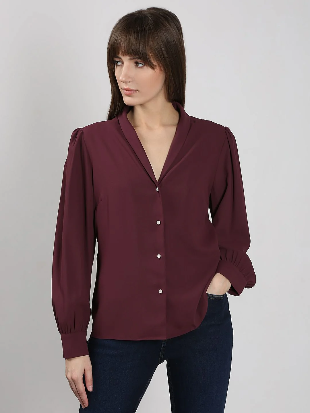 Wine Shawl Collar Shirt - Image 2