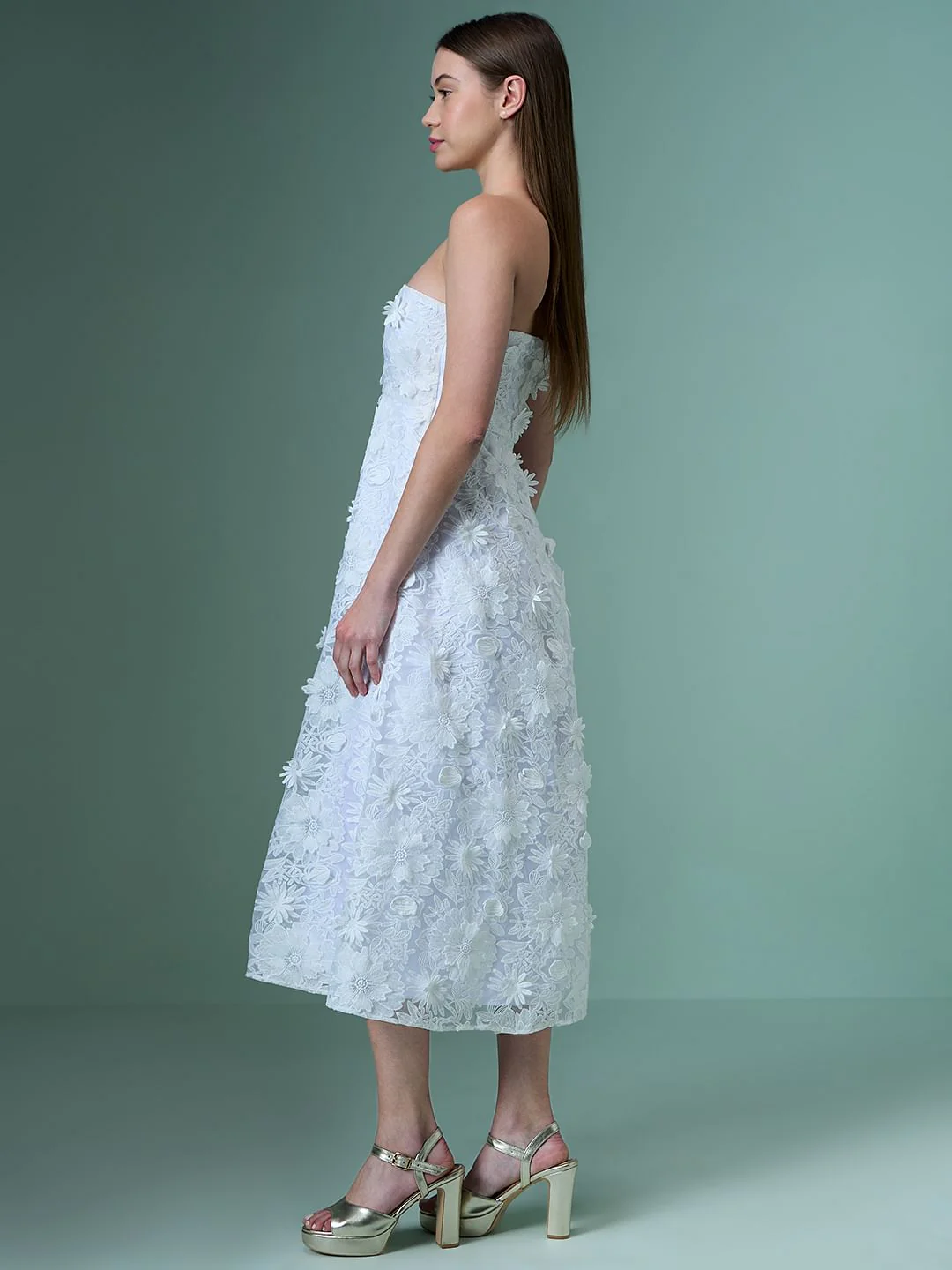 Marquee White Lace Applique Off-Shoulder Dress - Image 3