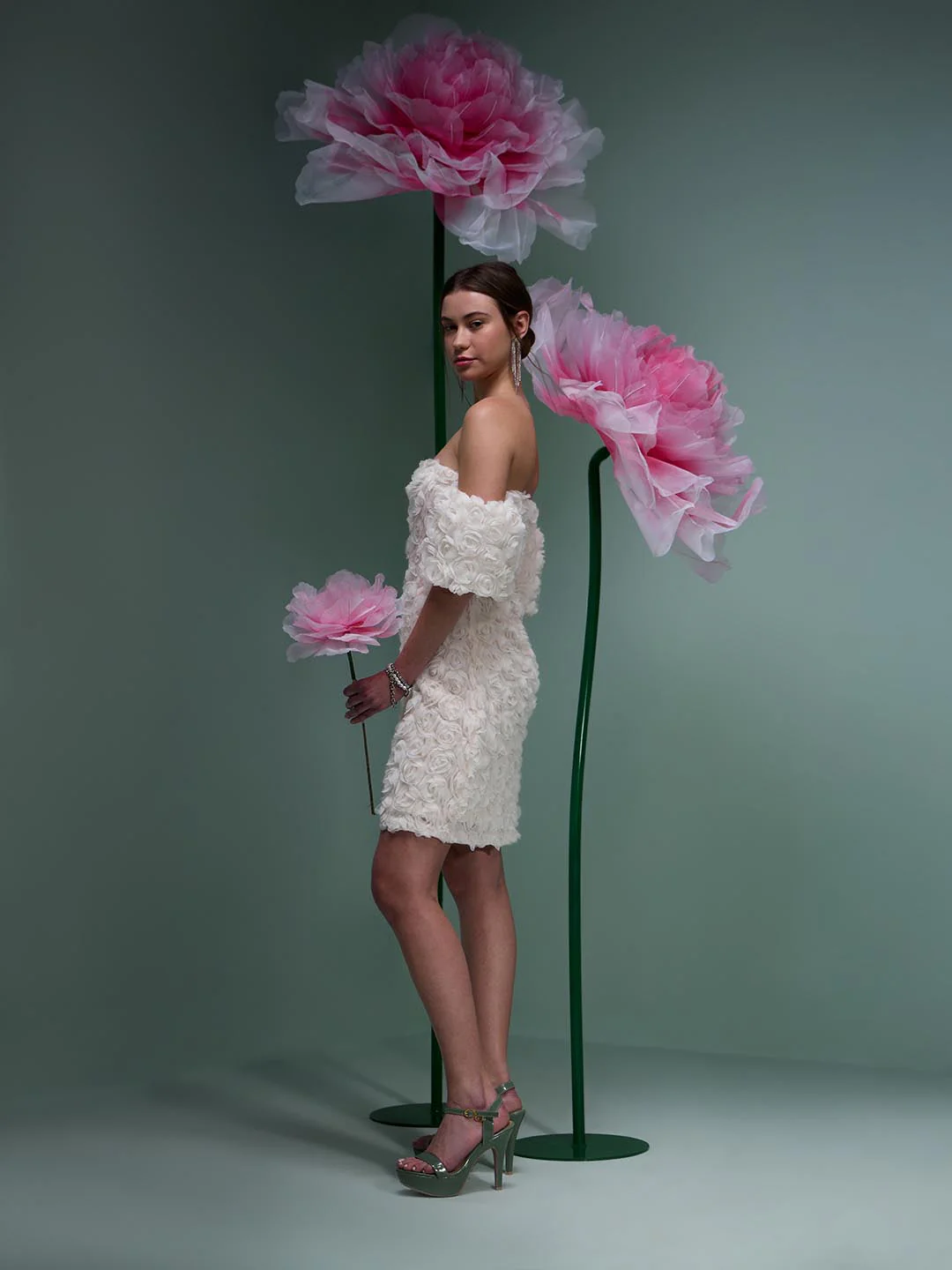 Marquee Ecru Rose Applique Dress