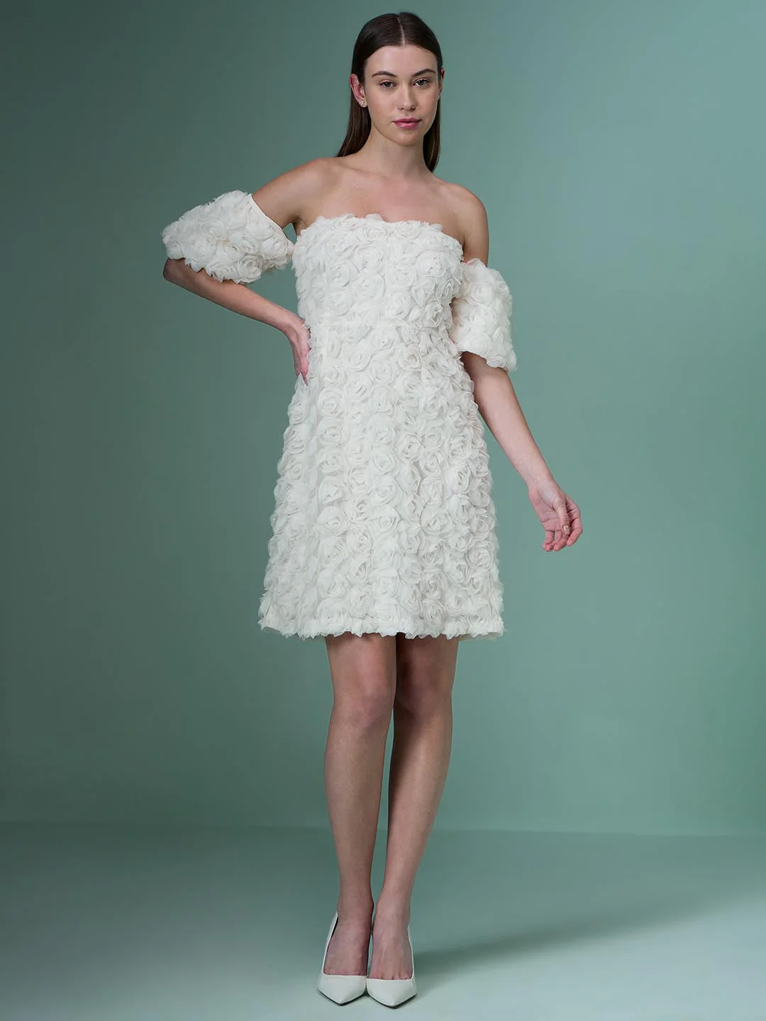 Marquee Ecru Rose Applique Dress - Image 5