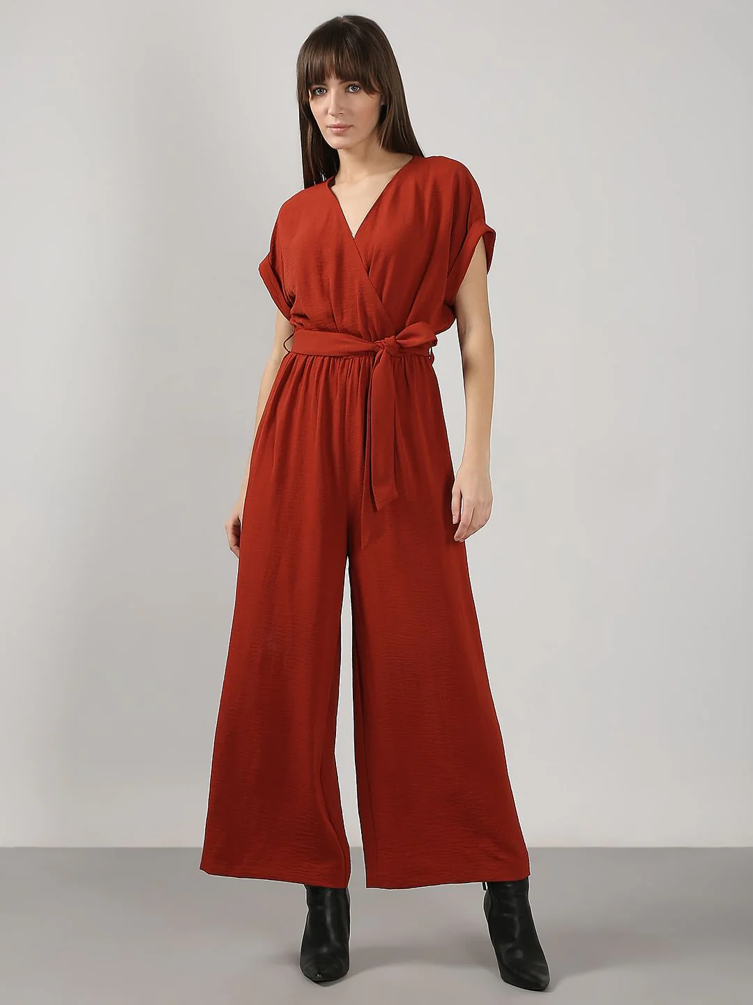 Red V Neck Jumpsuit - Image 2