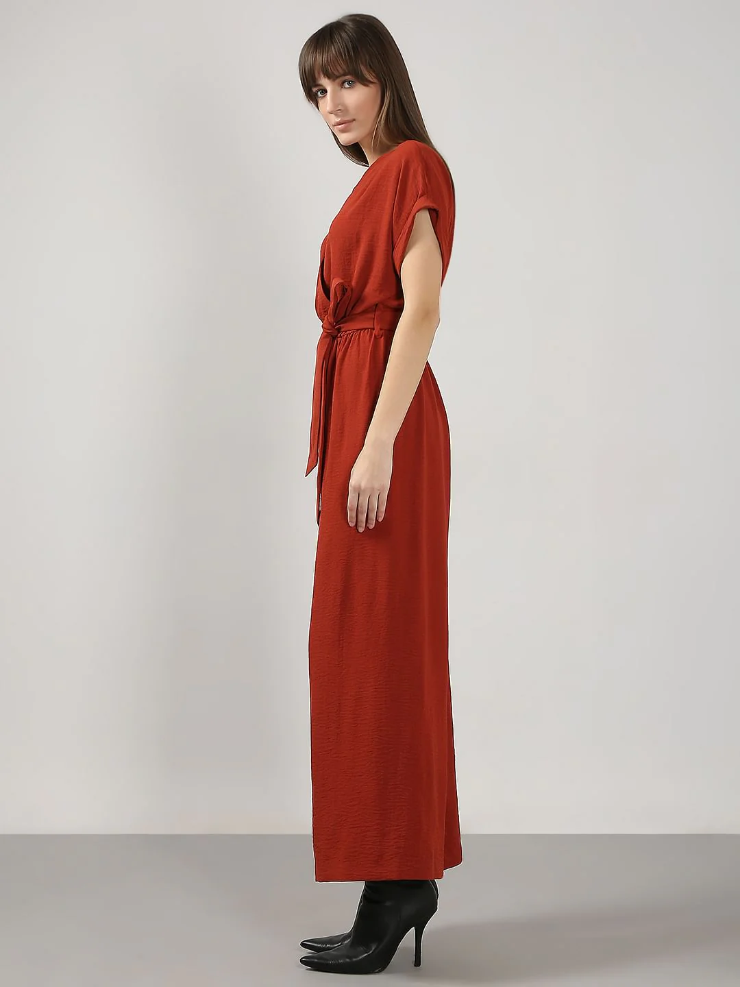 Red V Neck Jumpsuit - Image 3