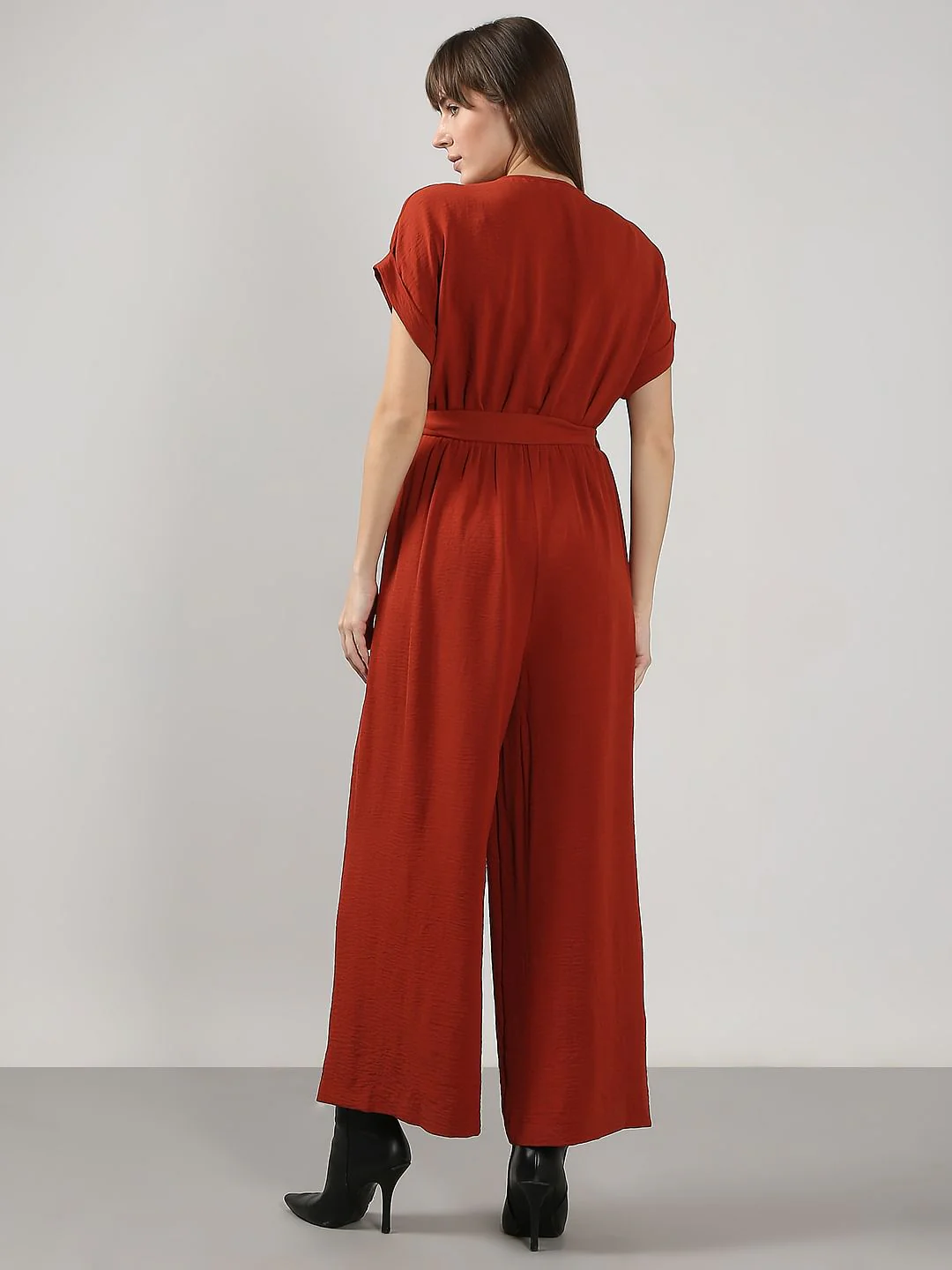 Red V Neck Jumpsuit - Image 4