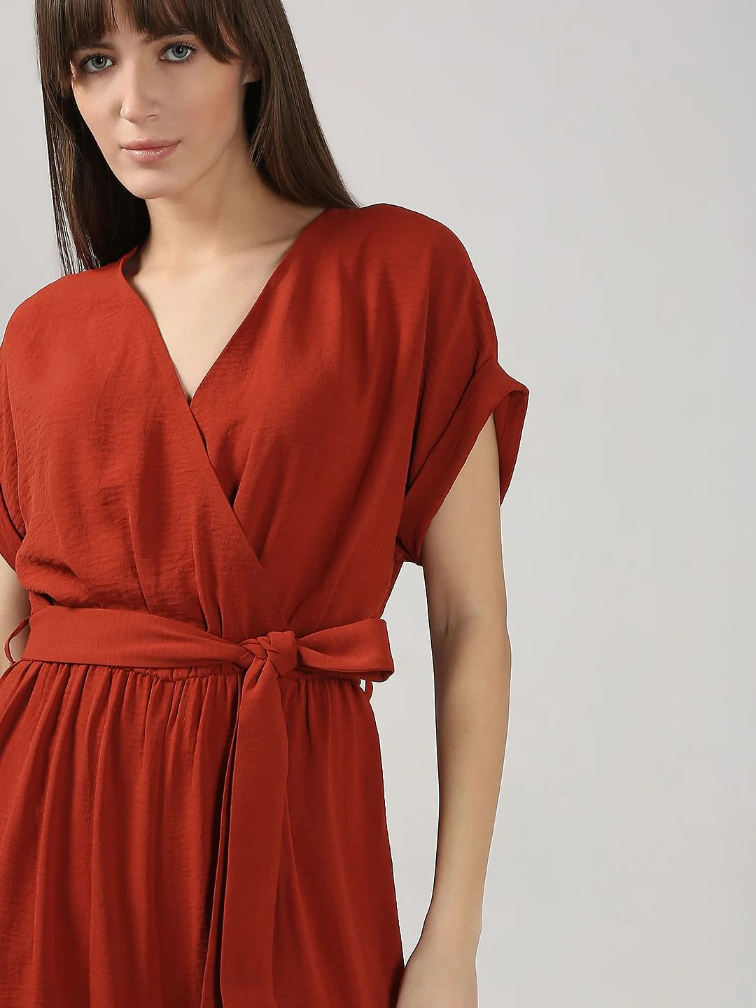 Red V Neck Jumpsuit - Image 5